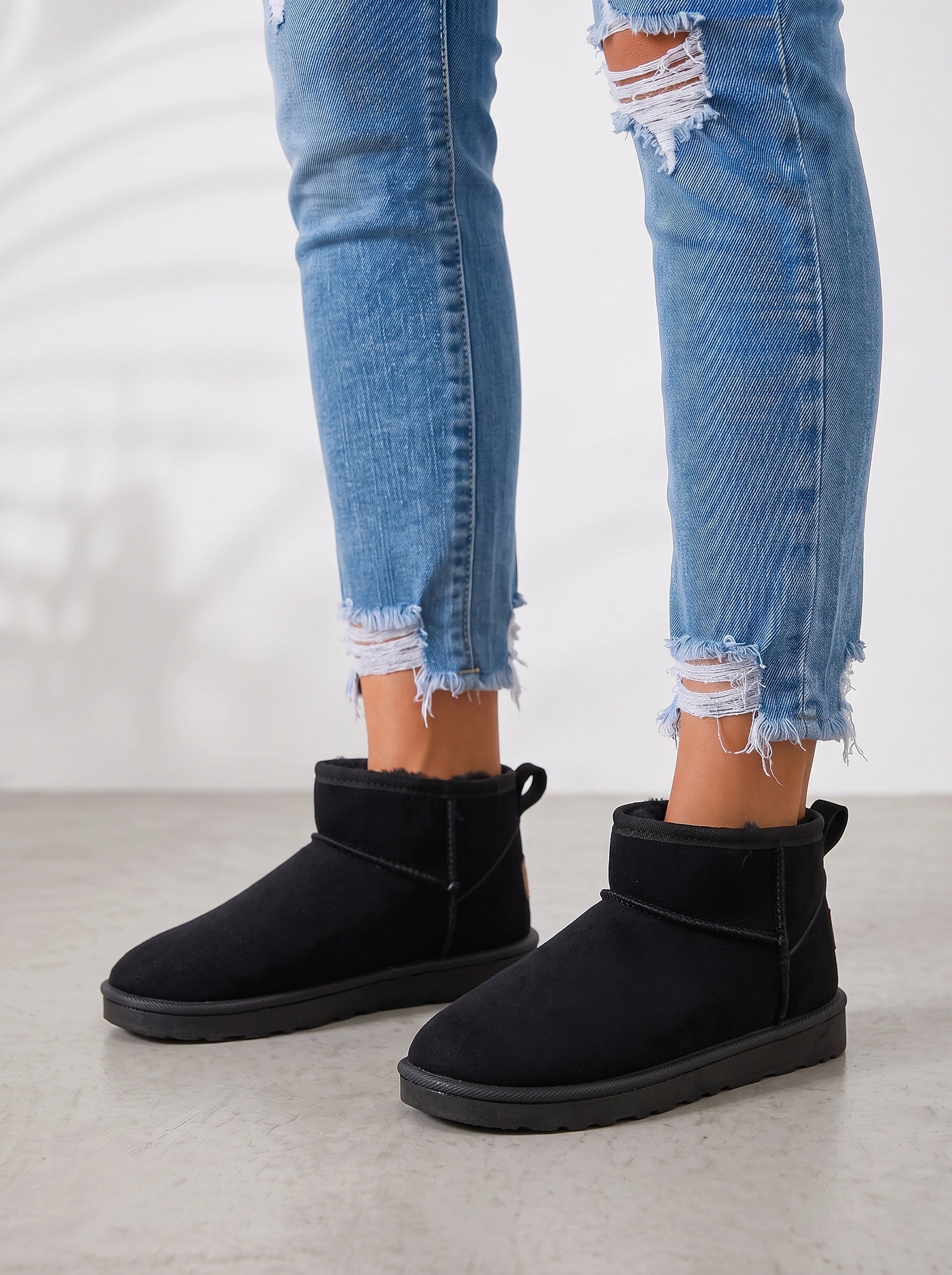Nubron Mini Suede Shearling Boots – Ankle Winter Women Flat Platform Slip On Cozy Mini Boots