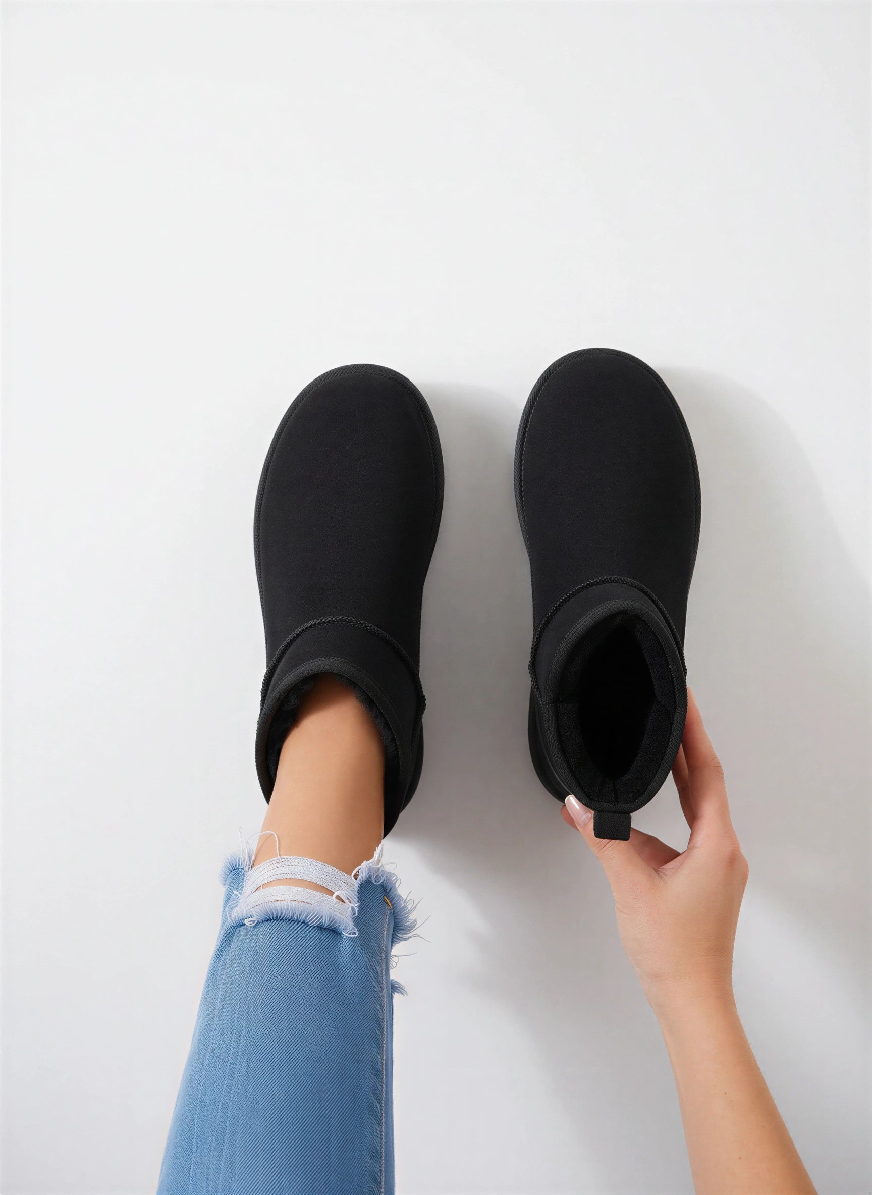 Nubron Mini Suede Shearling Boots – Ankle Winter Women Flat Platform Slip On Cozy Mini Boots