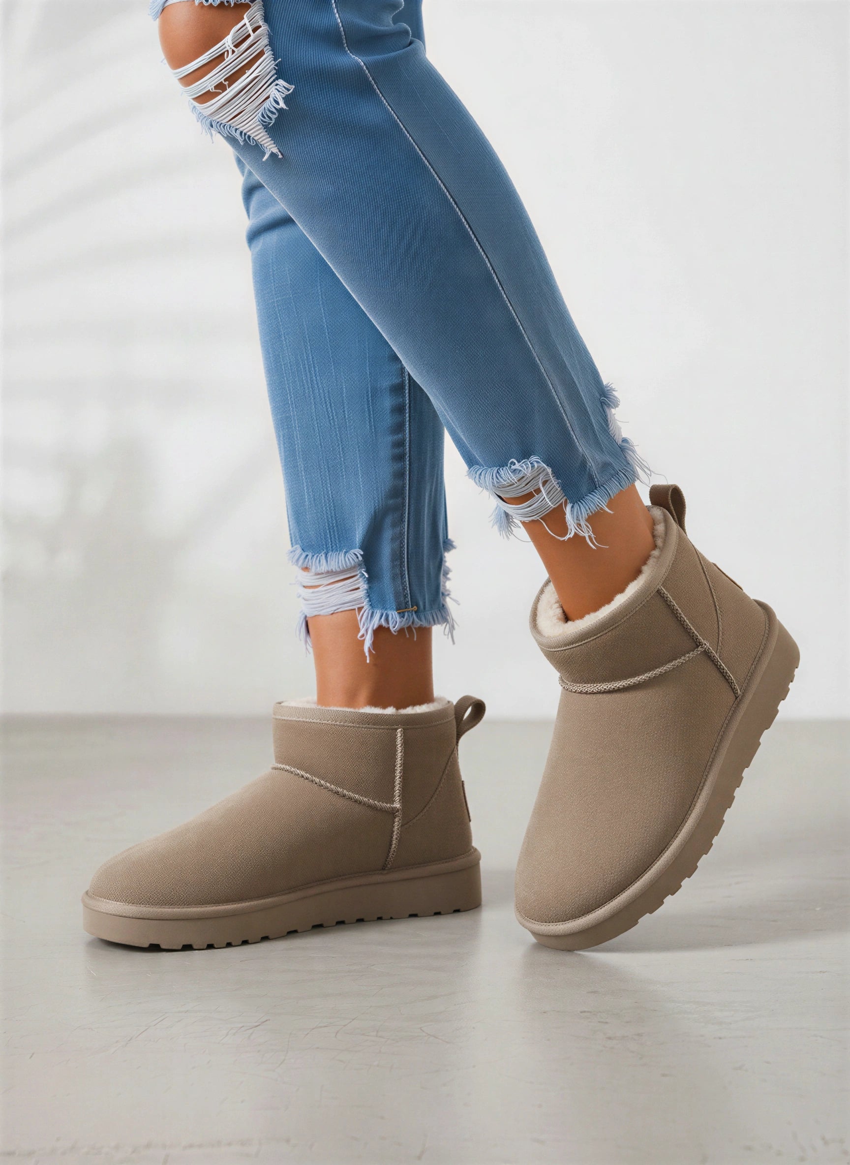 Nubron Mini Suede Shearling Boots – Ankle Winter Women Flat Platform Slip On Cozy Mini Boots