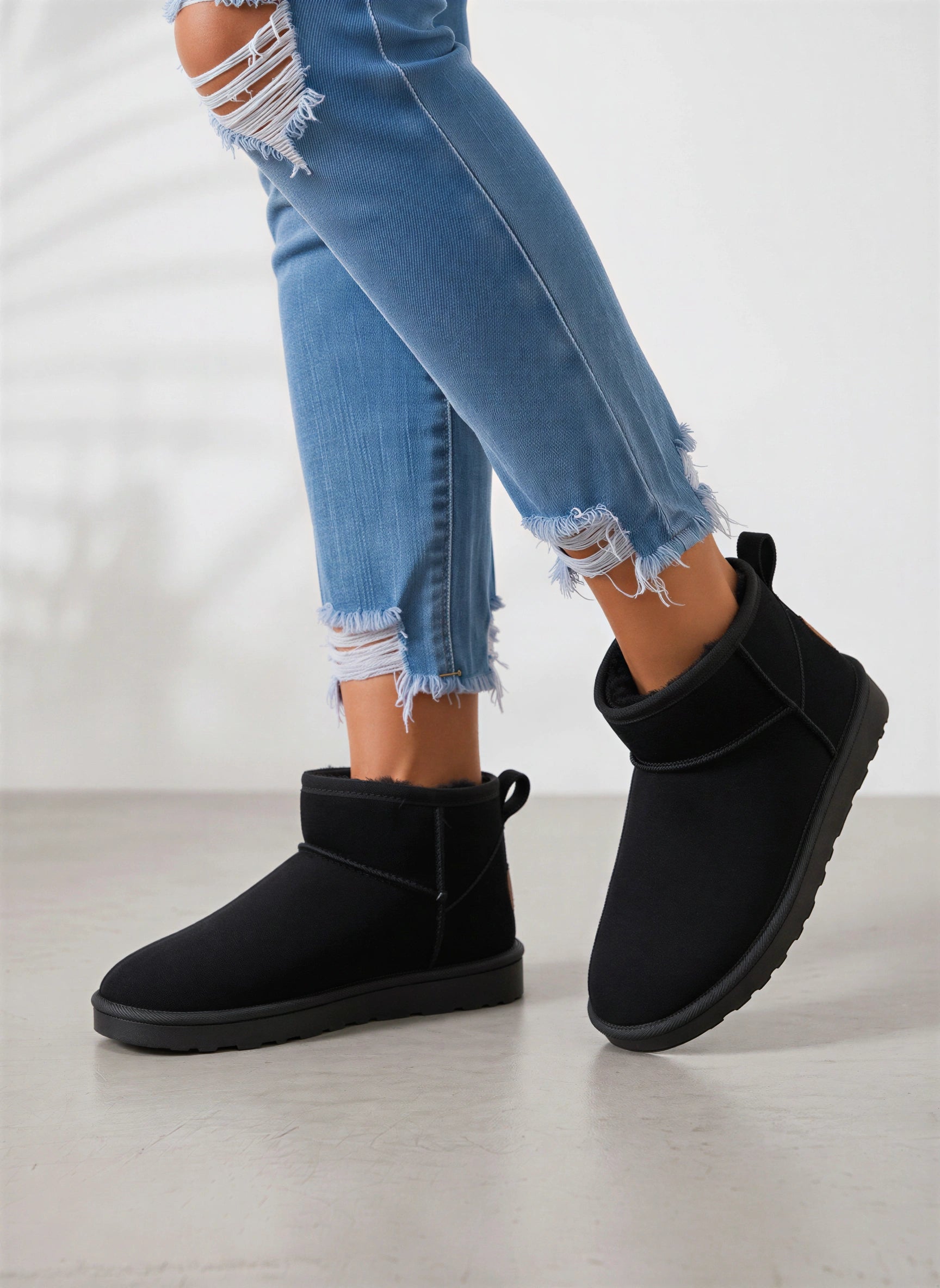 Nubron Mini Suede Shearling Boots – Ankle Winter Women Flat Platform Slip On Cozy Mini Boots