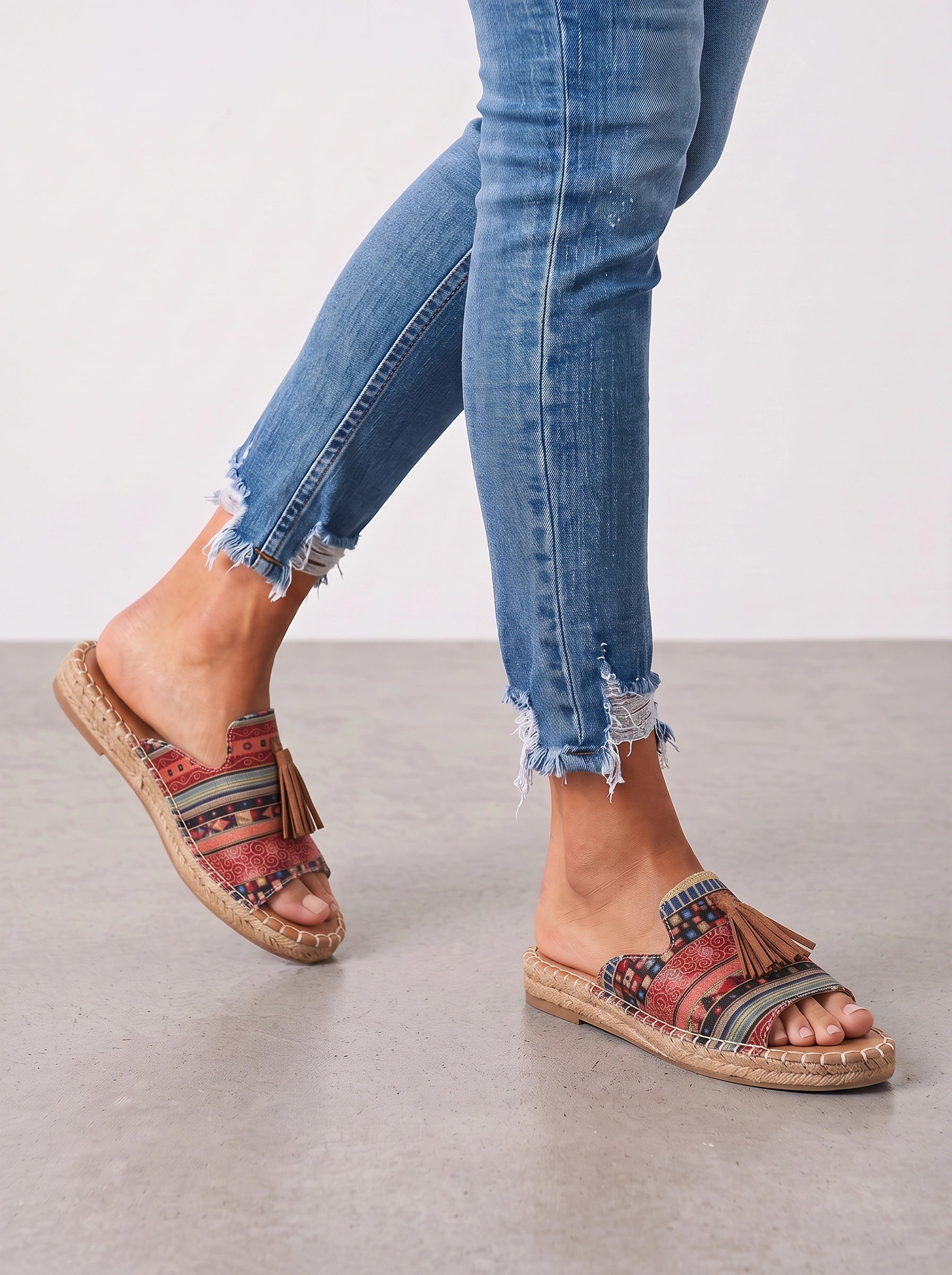 Chiaria Leopard Tassel Slide Sandals – Women Slip-On Mules Platform Espadrille Cushioned Arch Support Casual Summer Sandals