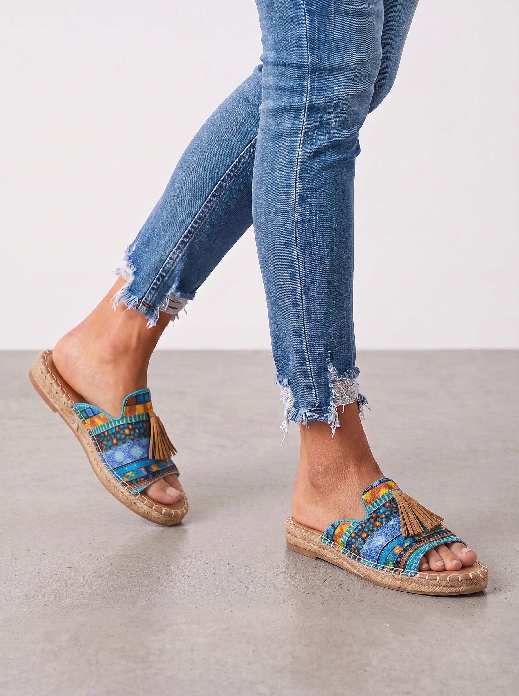 Chiaria Leopard Tassel Slide Sandals – Women Slip-On Mules Platform Espadrille Cushioned Arch Support Casual Summer Sandals