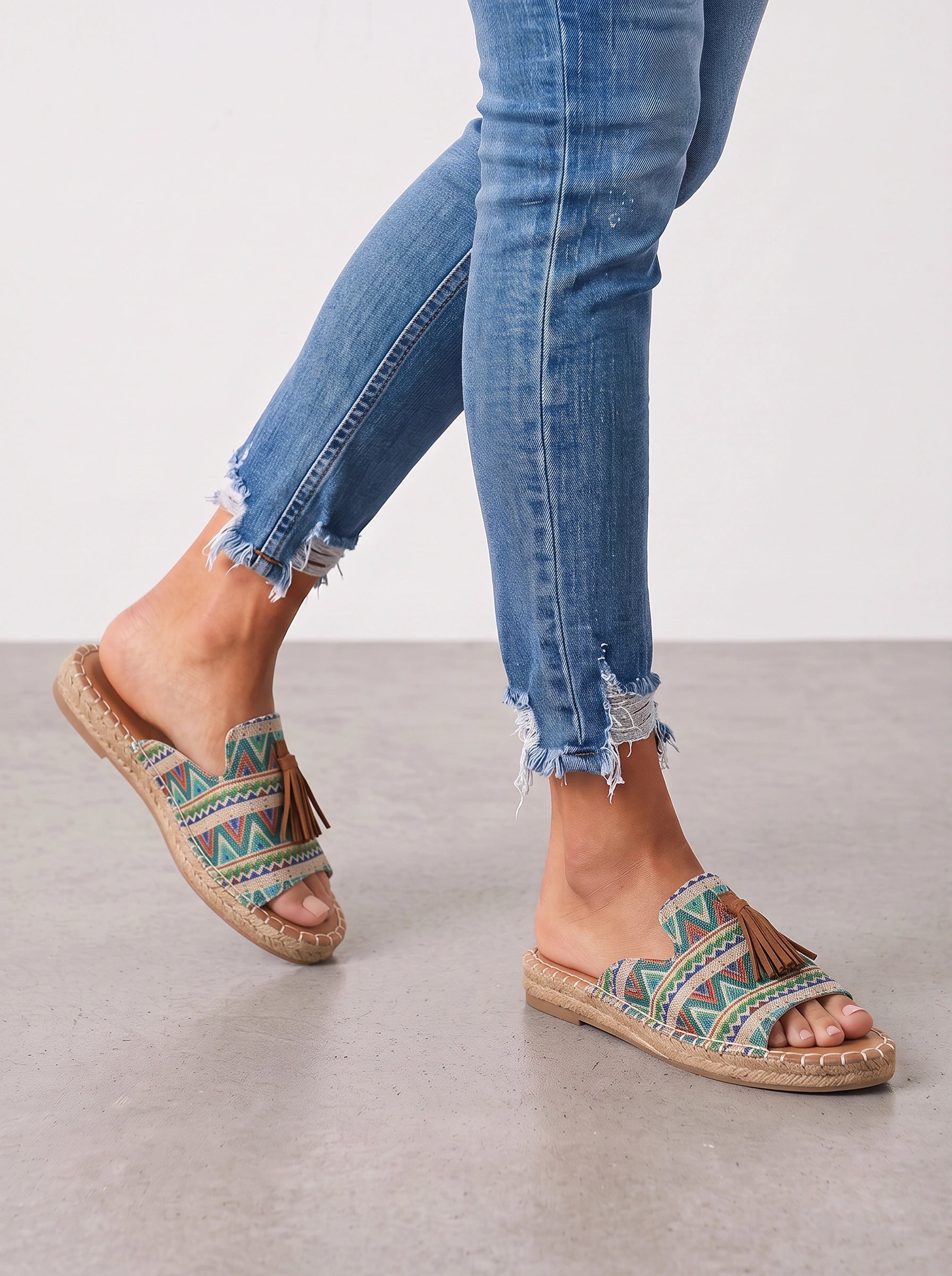 Chiaria Leopard Tassel Slide Sandals – Women Slip-On Mules Platform Espadrille Cushioned Arch Support Casual Summer Sandals