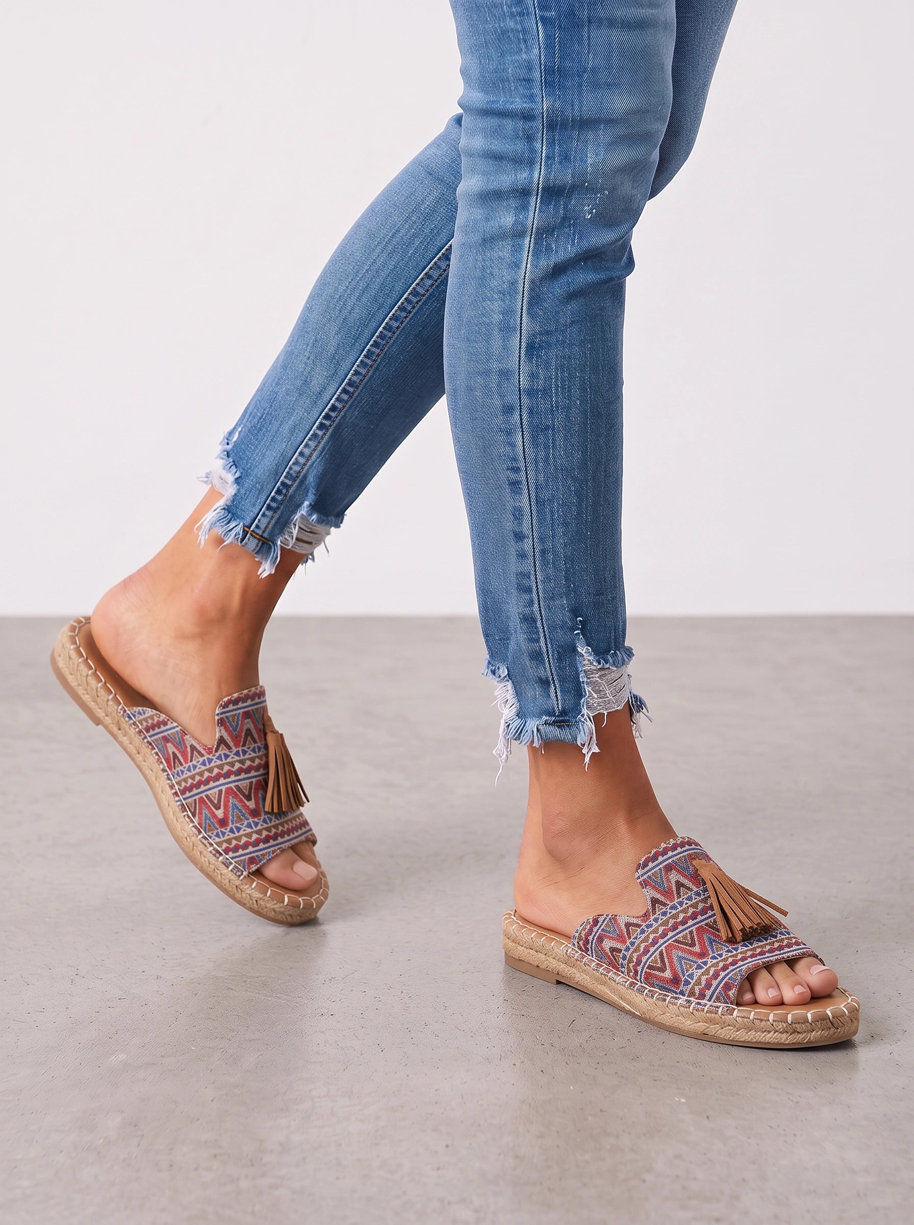 Chiaria Leopard Tassel Slide Sandals – Women Slip-On Mules Platform Espadrille Cushioned Arch Support Casual Summer Sandals