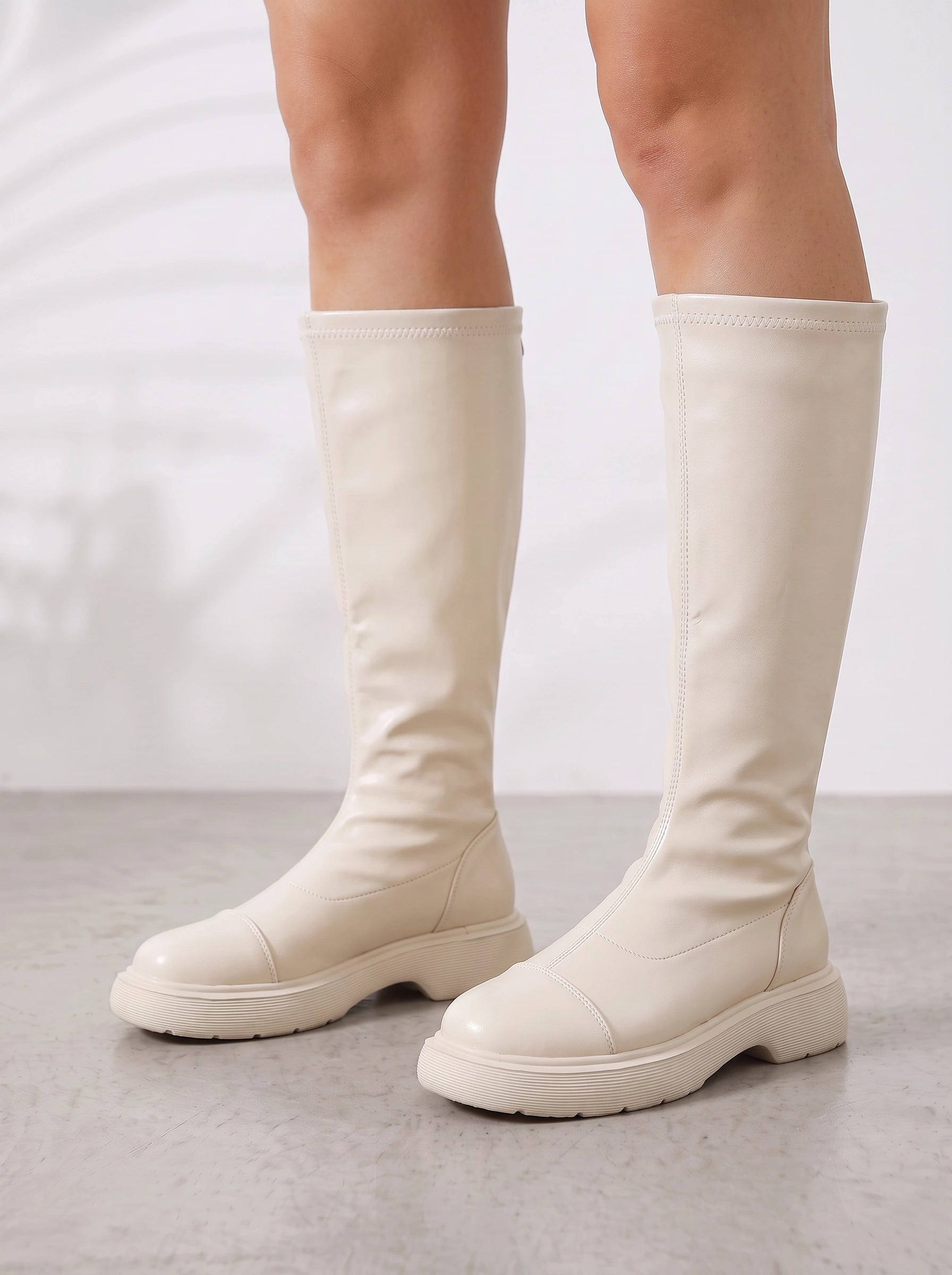 Ossira Stretch Knee-High Platform Boots – Chunky Sole Chelsea Women Streetwear Casual Everyday Boots