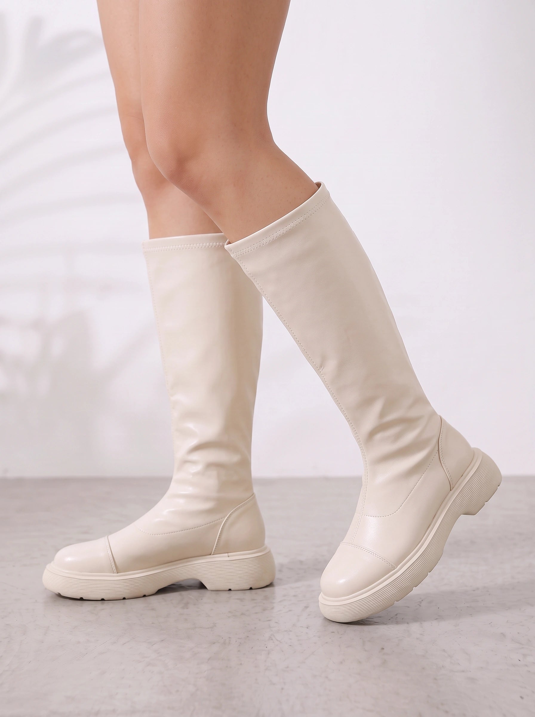 Ossira Stretch Knee-High Platform Boots – Chunky Sole Chelsea Women Streetwear Casual Everyday Boots