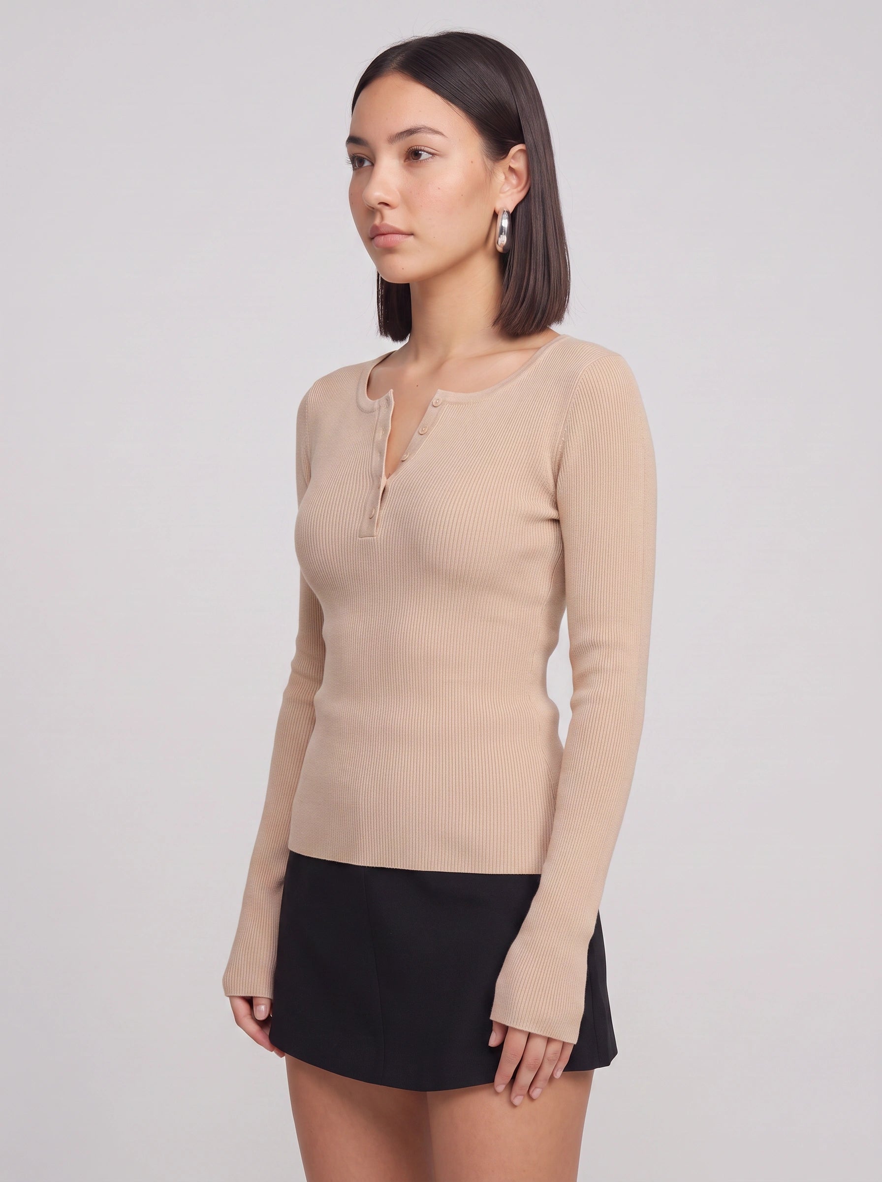 Costine Ribbed Henley Long Sleeve Top – Women Long Sleeve Blouse Casual Fitted Button Front Shirt
