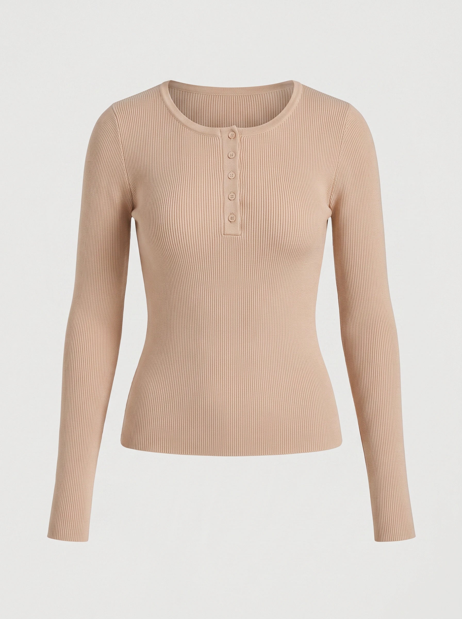 Costine Ribbed Henley Long Sleeve Top – Women Long Sleeve Blouse Casual Fitted Button Front Shirt