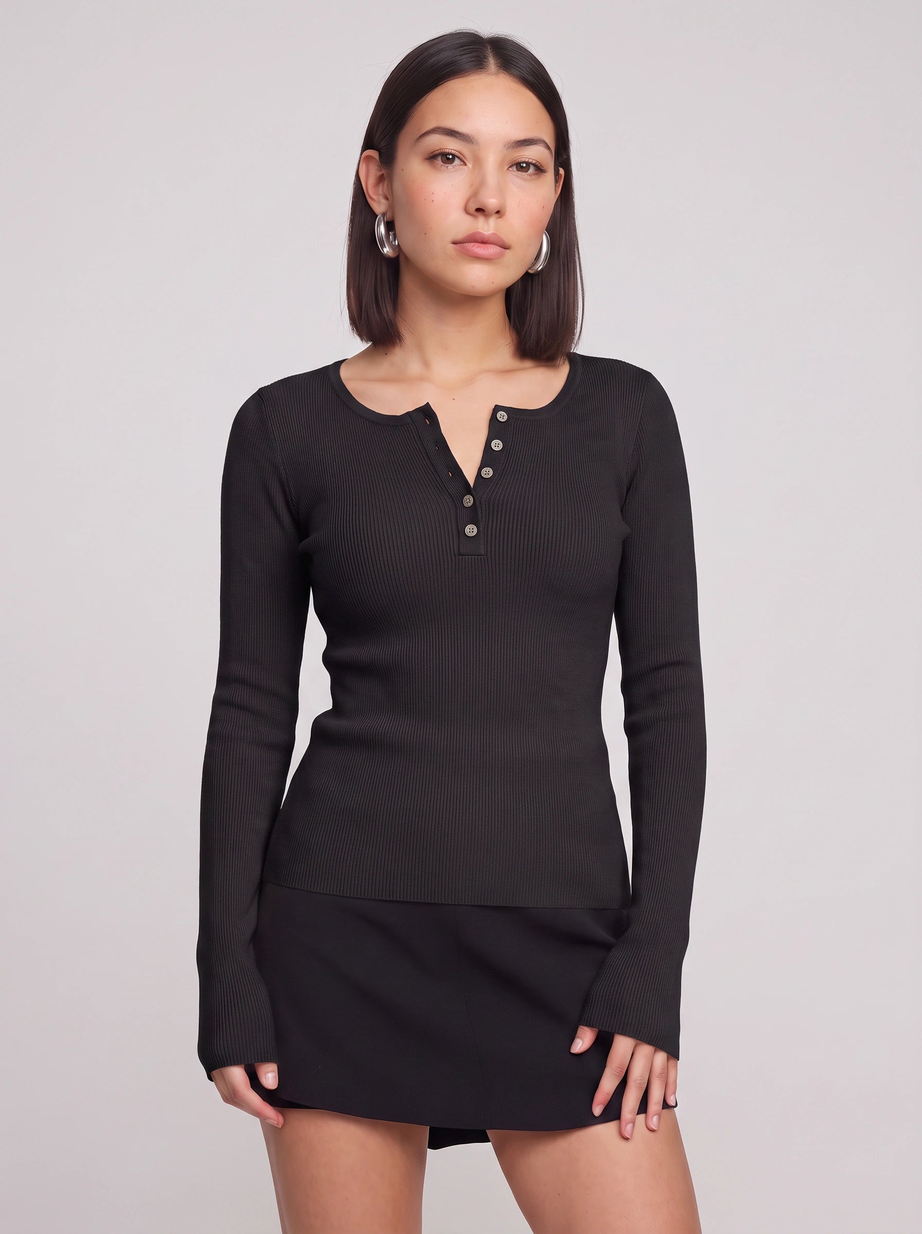 Costine Ribbed Henley Long Sleeve Top – Women Long Sleeve Blouse Casual Fitted Button Front Shirt