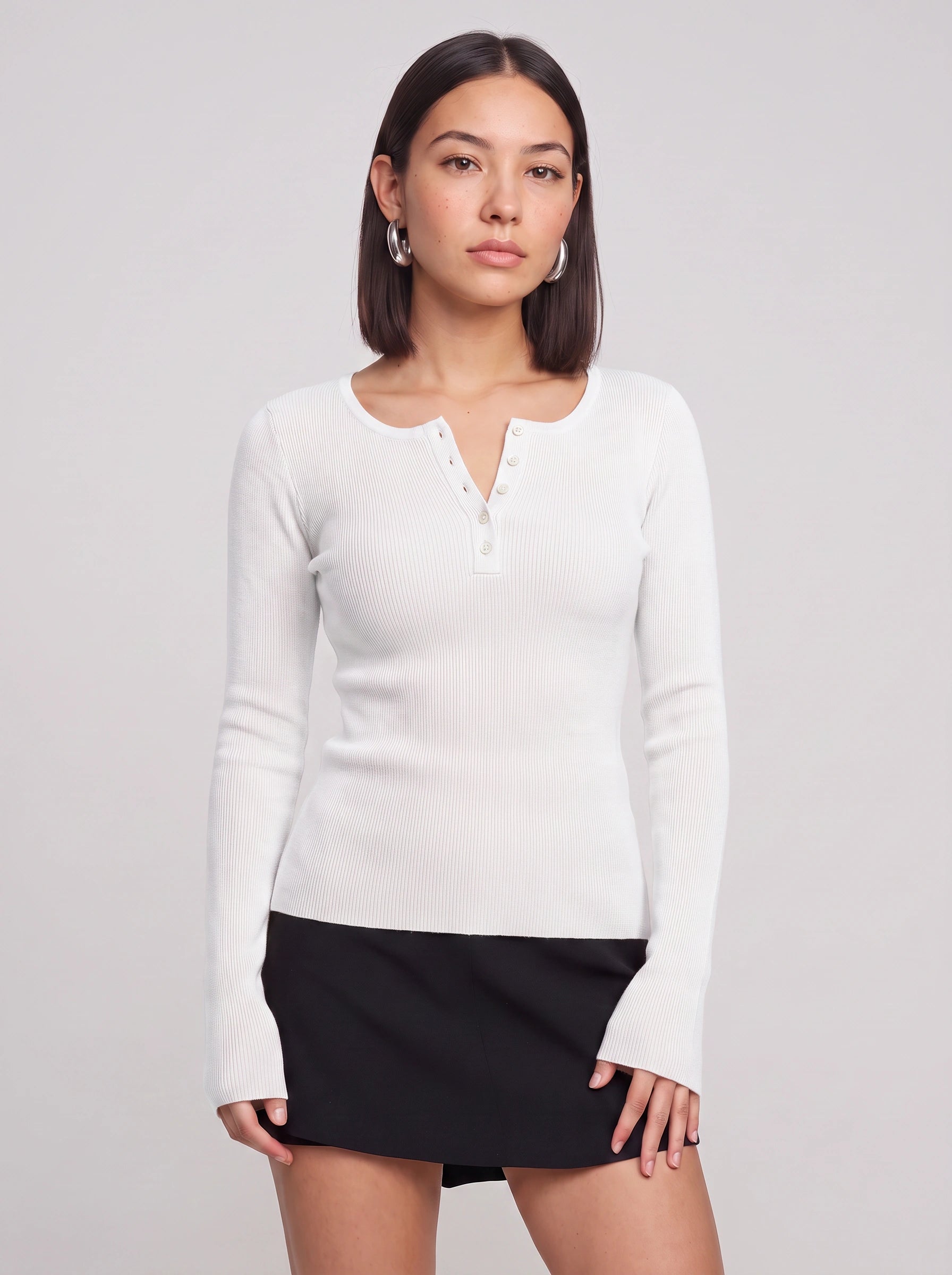 Costine Ribbed Henley Long Sleeve Top – Women Long Sleeve Blouse Casual Fitted Button Front Shirt