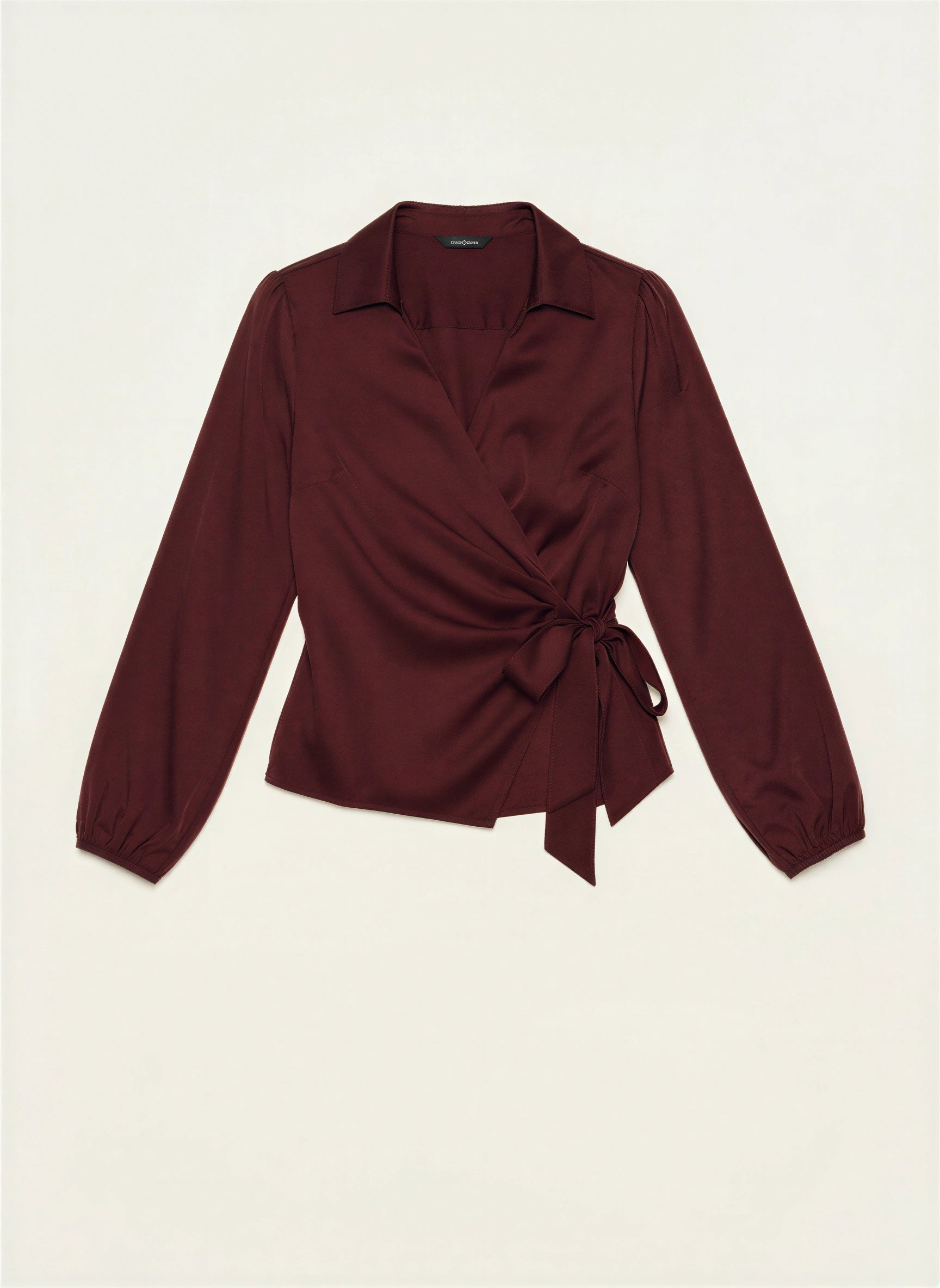 Amaranto Satin Wrap Collar Blouse – Women Long Sleeve Shirt Office Work Elegant Formal Party Top