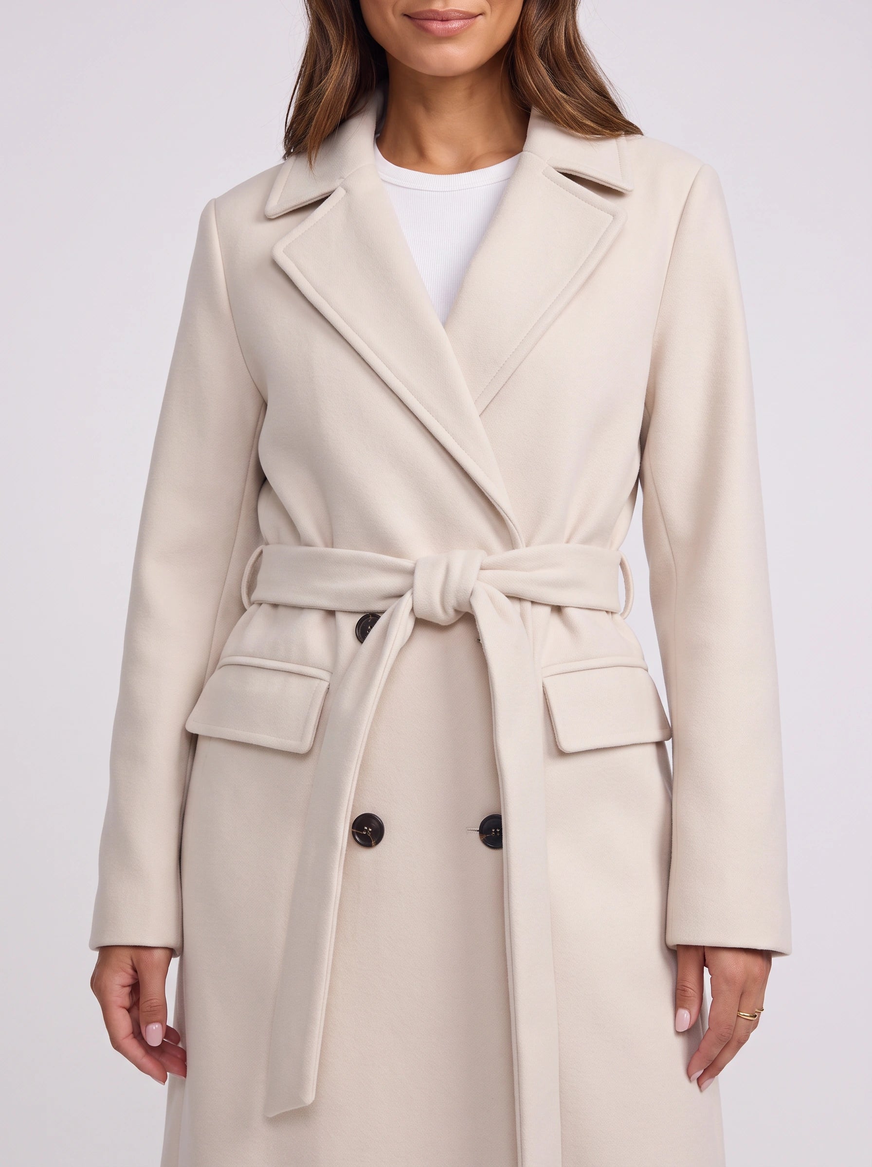 Cintara Double-Breasted Longline Trench Coat – Women Belted Mid Length Tall Outerwear Office Formal Trench Coat