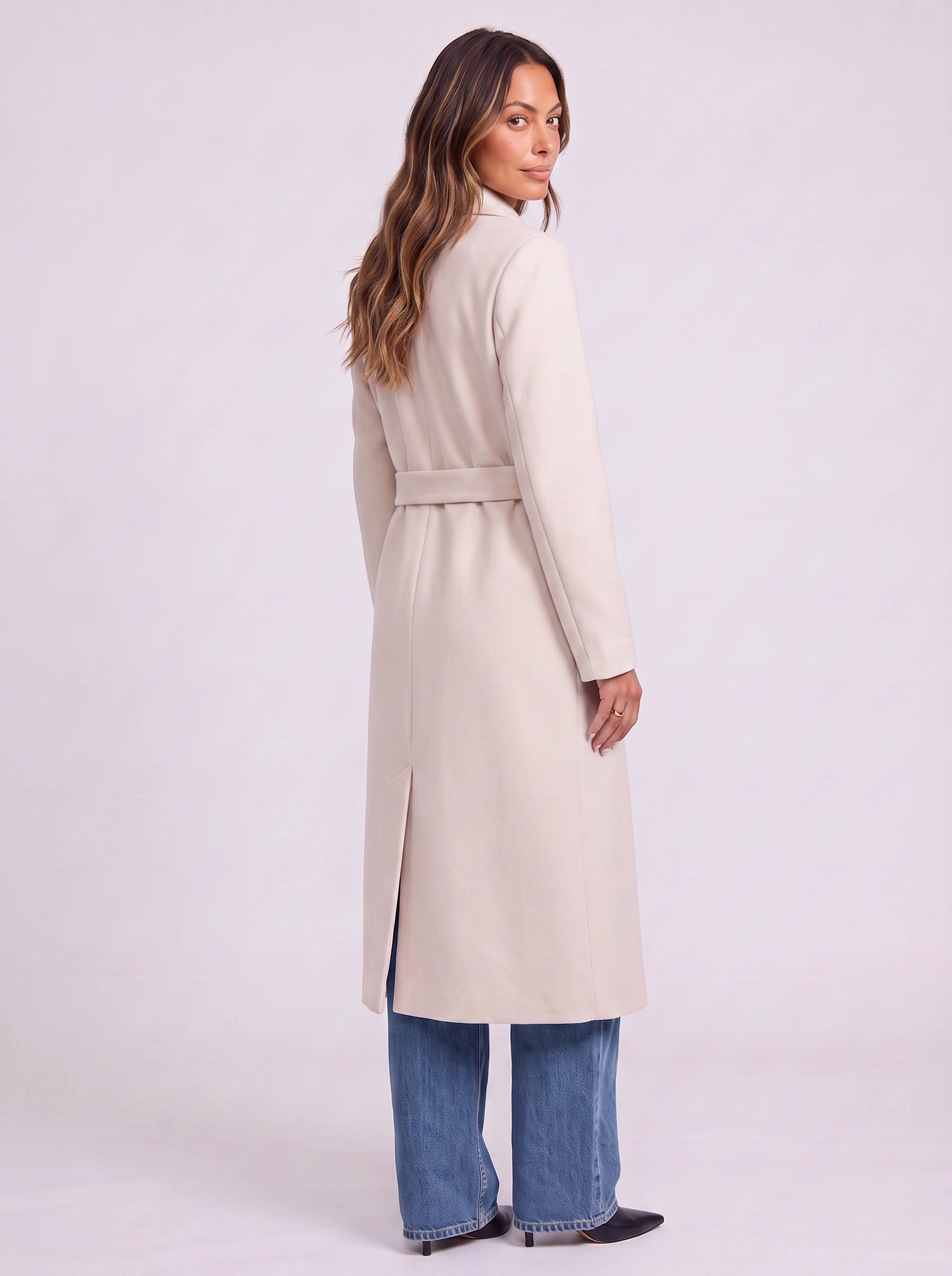 Cintara Double-Breasted Longline Trench Coat – Women Belted Mid Length Tall Outerwear Office Formal Trench Coat