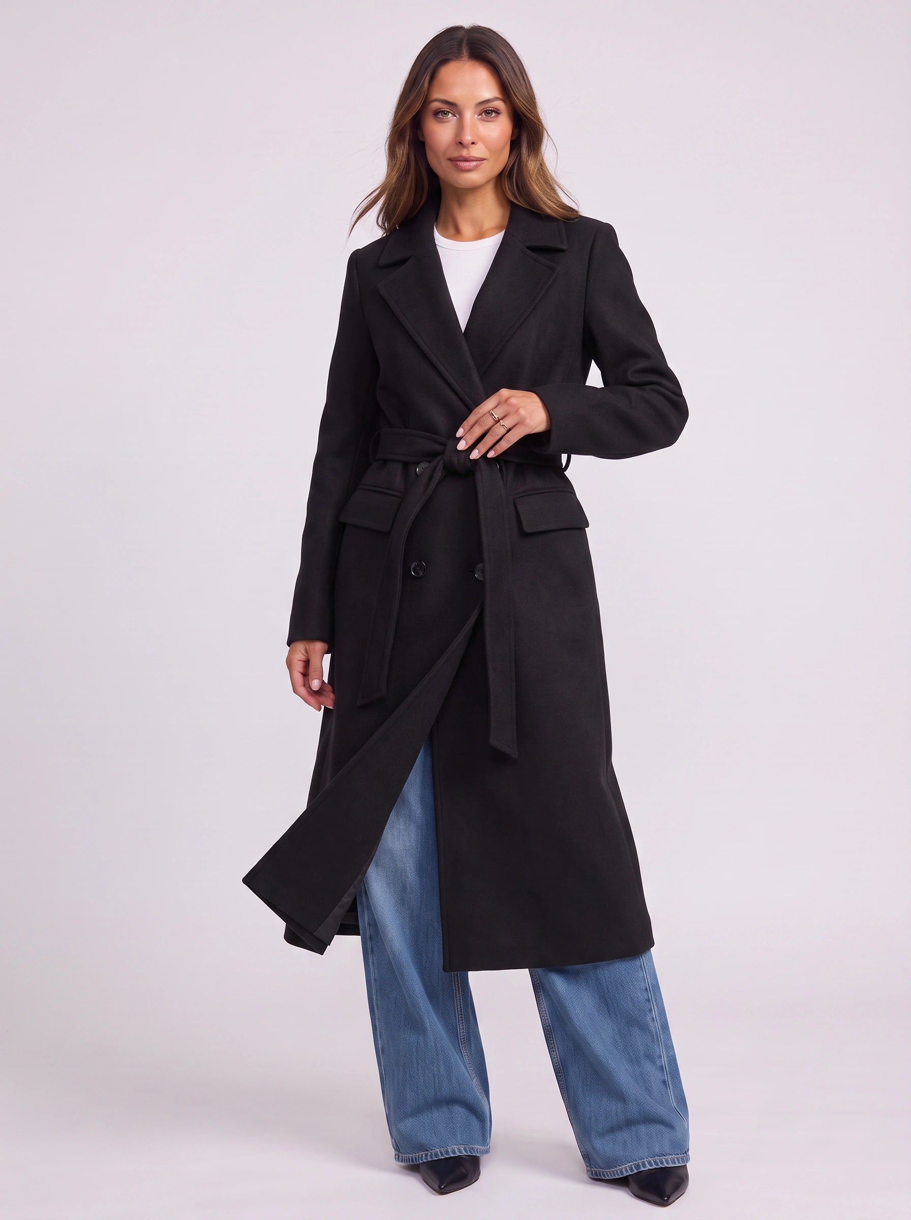 Cintara Double-Breasted Longline Trench Coat – Women Belted Mid Length Tall Outerwear Office Formal Trench Coat