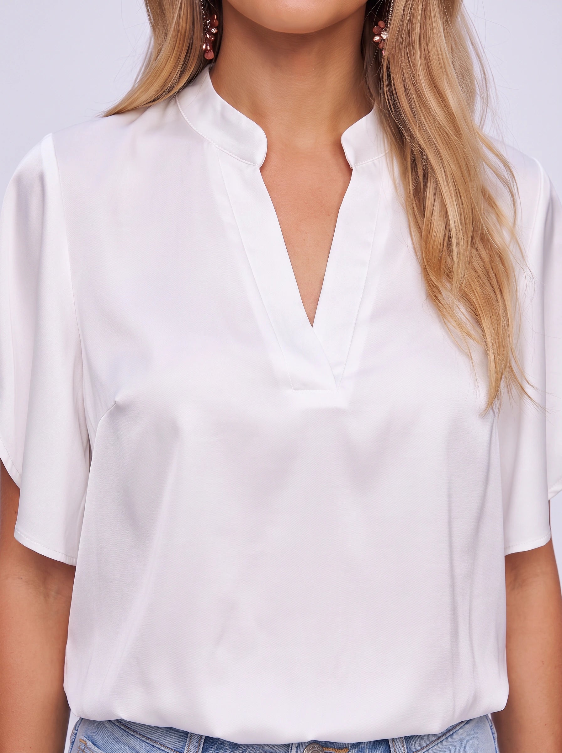 Faltare Oversized V-Neck Blouse – Women Casual Short Sleeve Office Work Summer Relaxed Fit Top