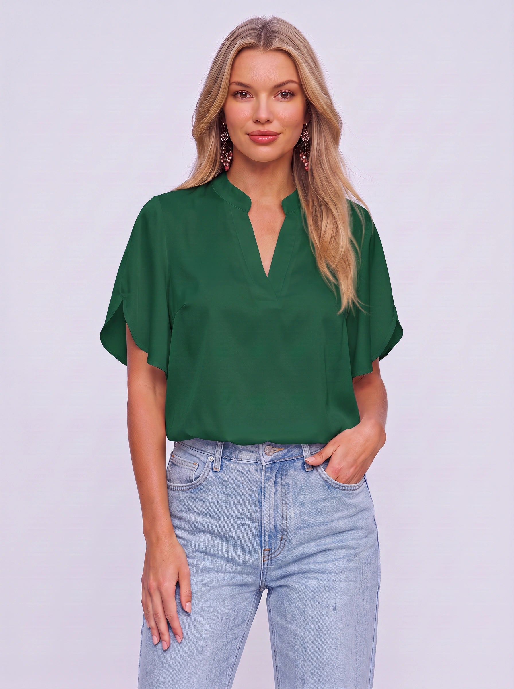 Faltare Oversized V-Neck Blouse – Women Casual Short Sleeve Office Work Summer Relaxed Fit Top