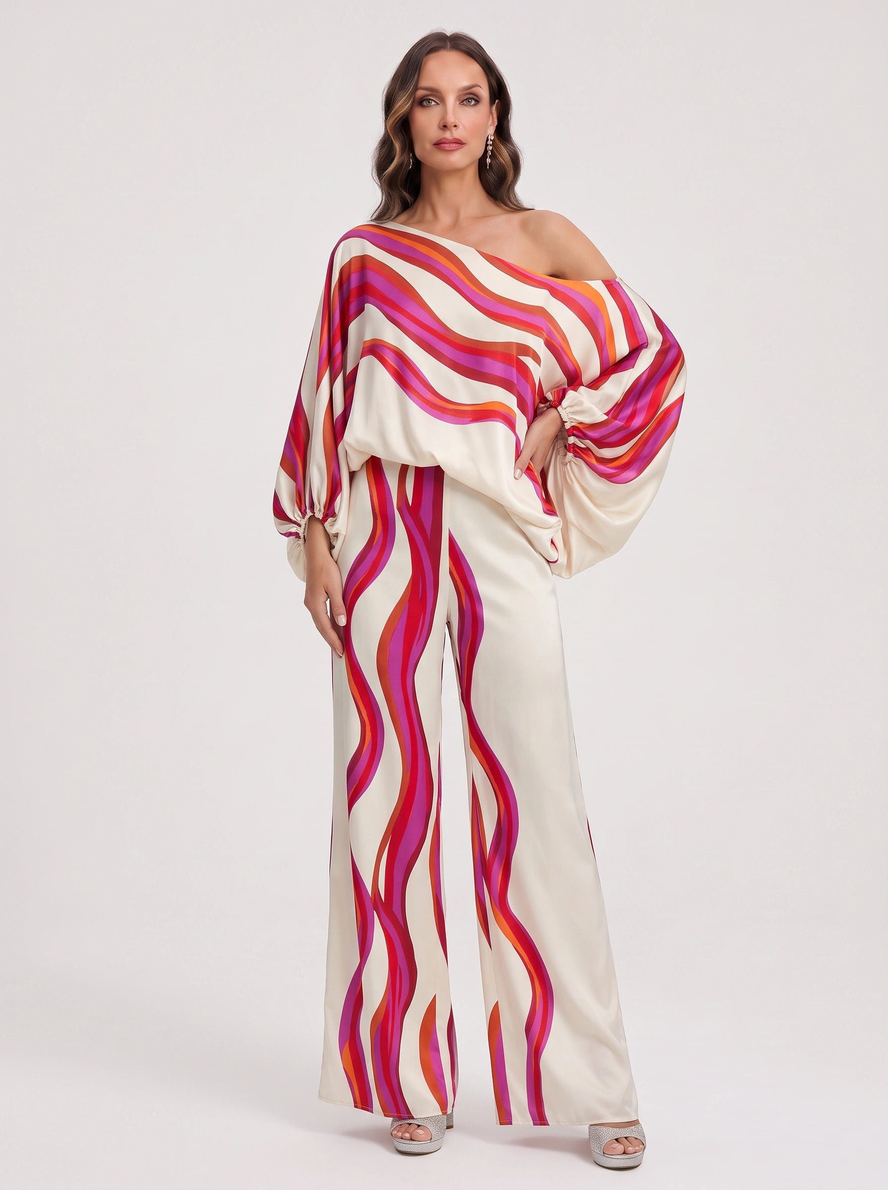 Ondara Off-Shoulder Wide-Leg Trouser Set – Women Summer Vacation Resort Formal Two-Piece Outfit
