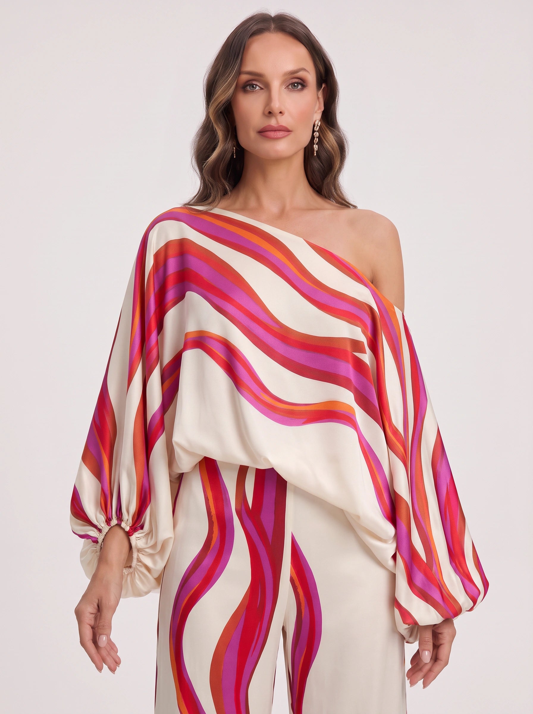 Ondara Off-Shoulder Wide-Leg Trouser Set – Women Summer Vacation Resort Formal Two-Piece Outfit