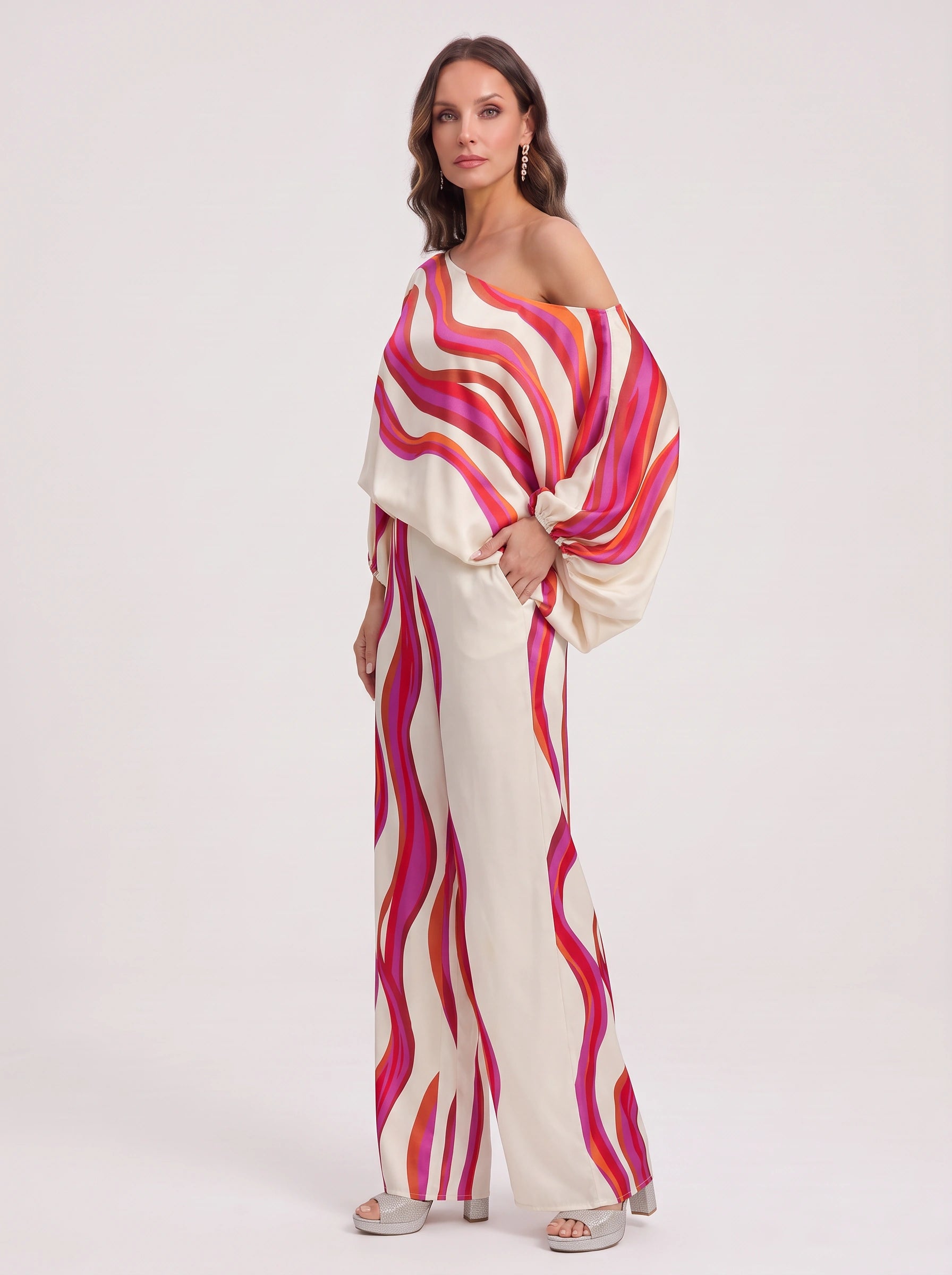 Ondara Off-Shoulder Wide-Leg Trouser Set – Women Summer Vacation Resort Formal Two-Piece Outfit