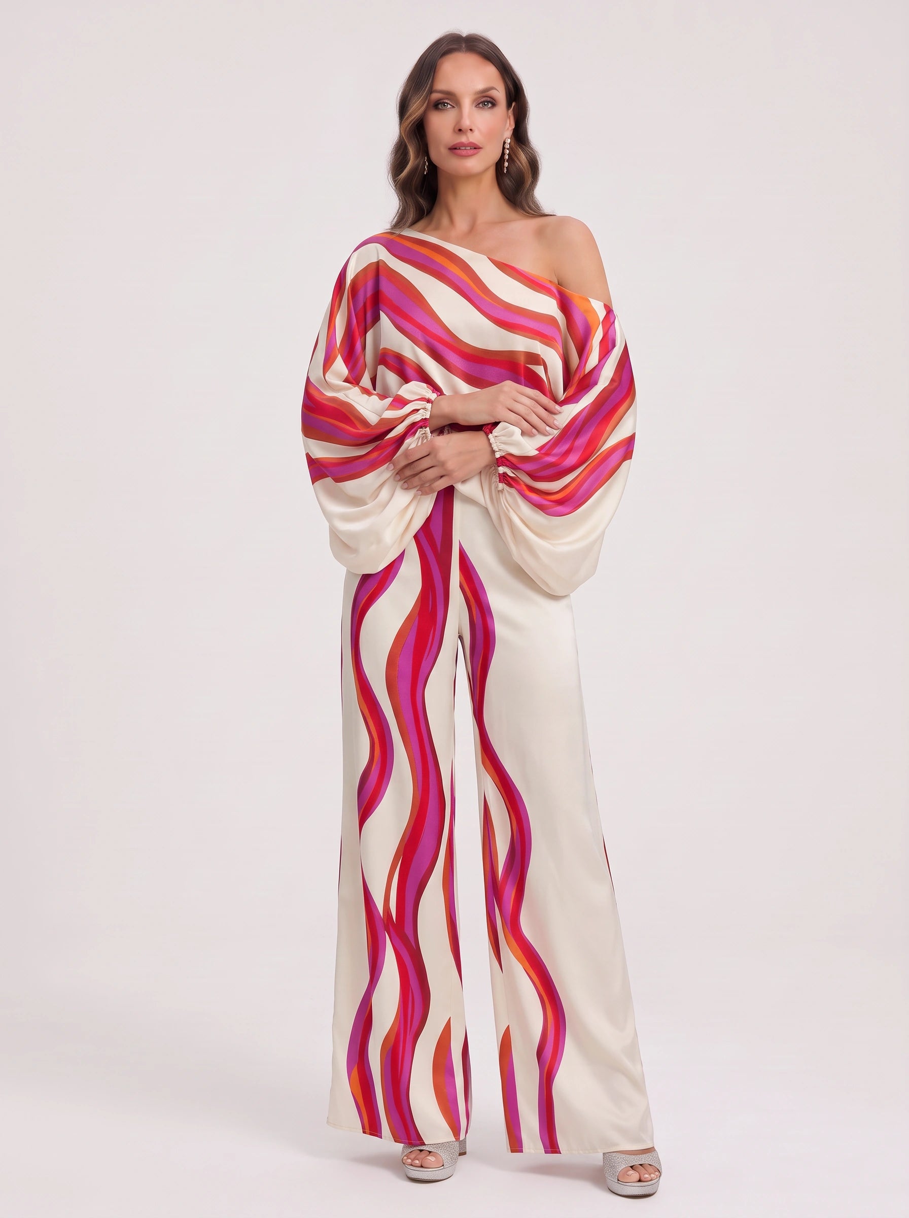 Ondara Off-Shoulder Wide-Leg Trouser Set – Women Summer Vacation Resort Formal Two-Piece Outfit