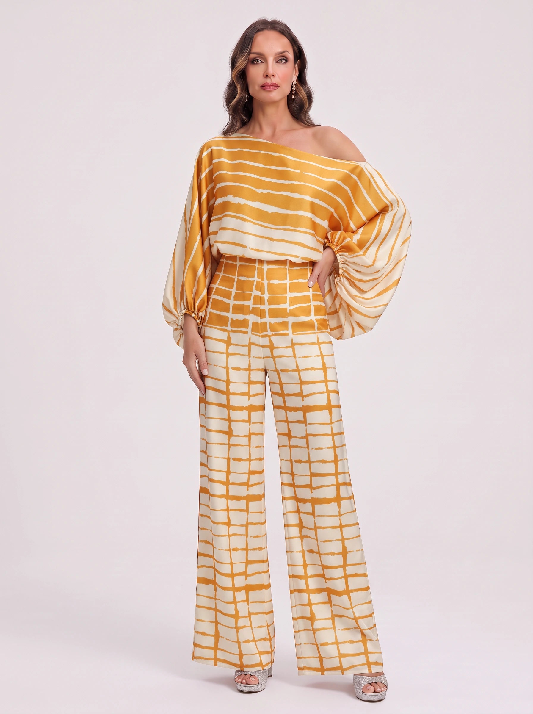Ondara Off-Shoulder Wide-Leg Trouser Set – Women Summer Vacation Resort Formal Two-Piece Outfit