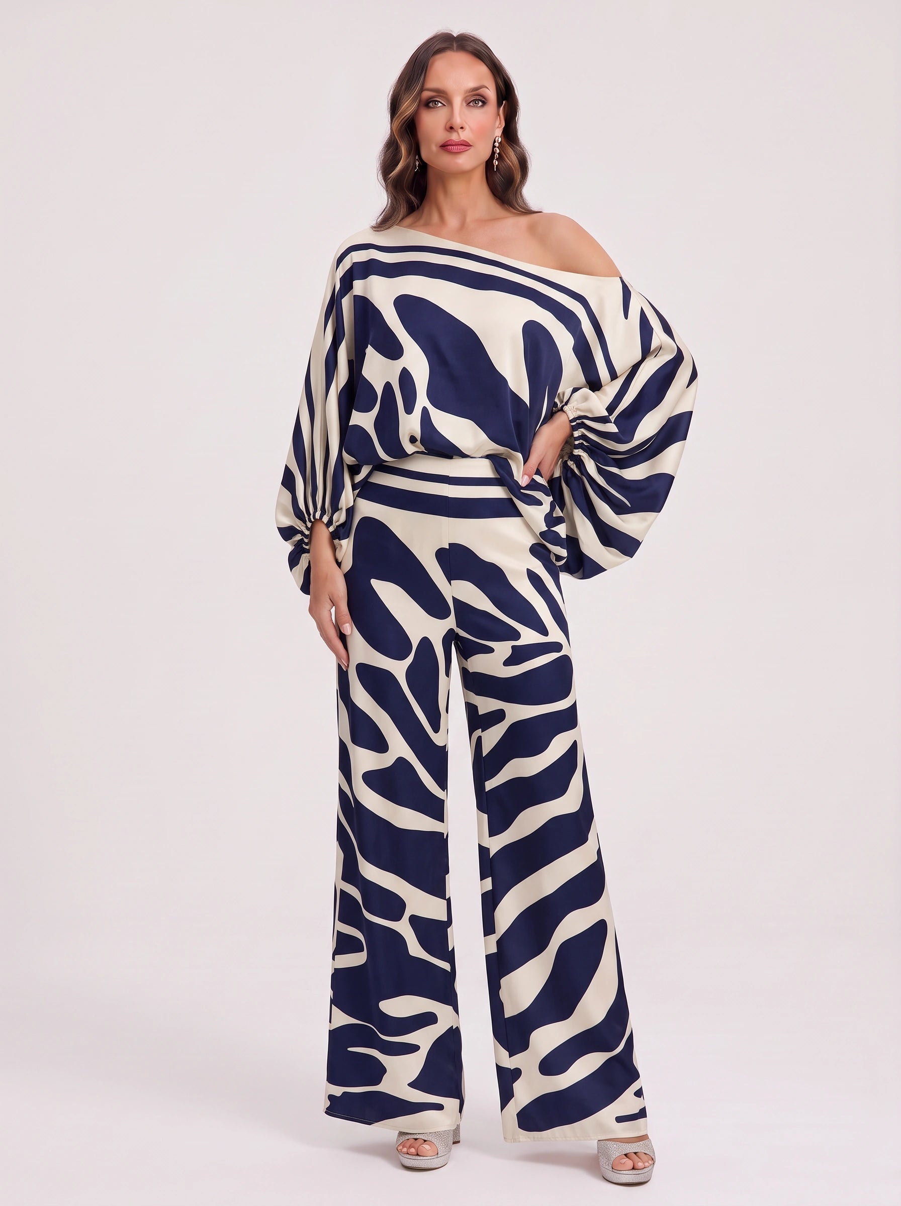 Ondara Off-Shoulder Wide-Leg Trouser Set – Women Summer Vacation Resort Formal Two-Piece Outfit