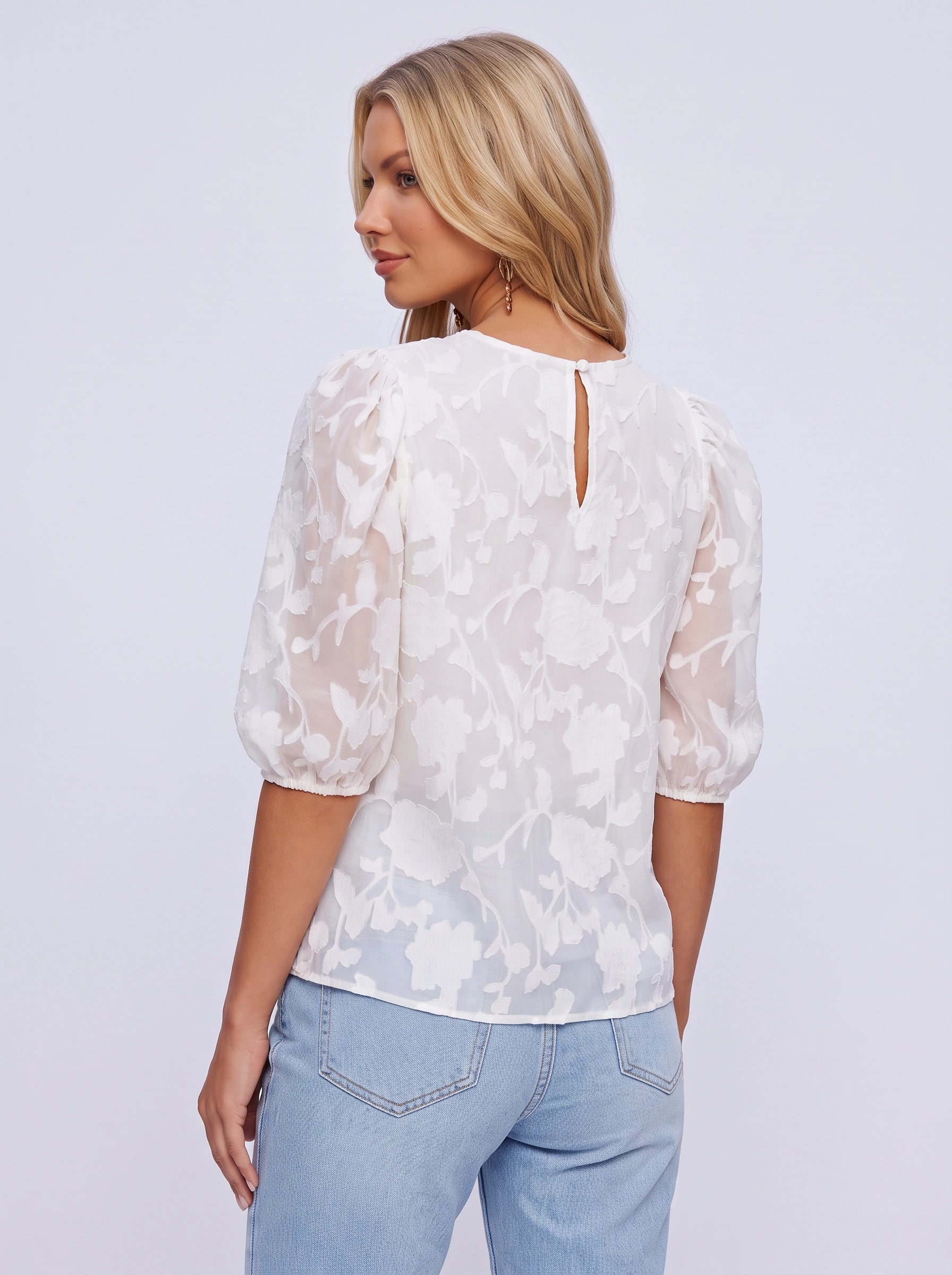 Florisse Puff Sleeve Blouse – Sheer Floral Print Summer Tops Women Dressy Casual Wedding Guest Blouse