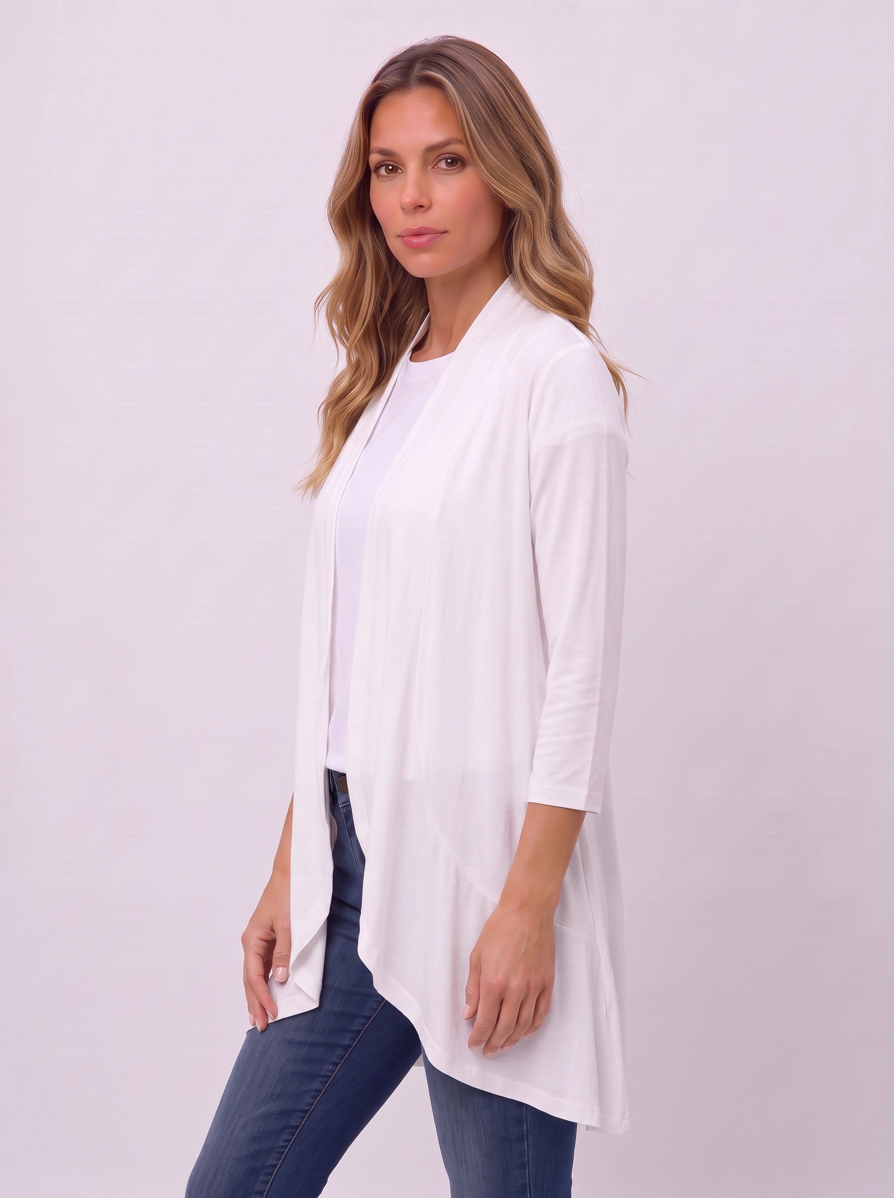 Casketta Open Drape Longline Vest – Women Sleeveless Casual Layering Shawl Waterfall Cardigan