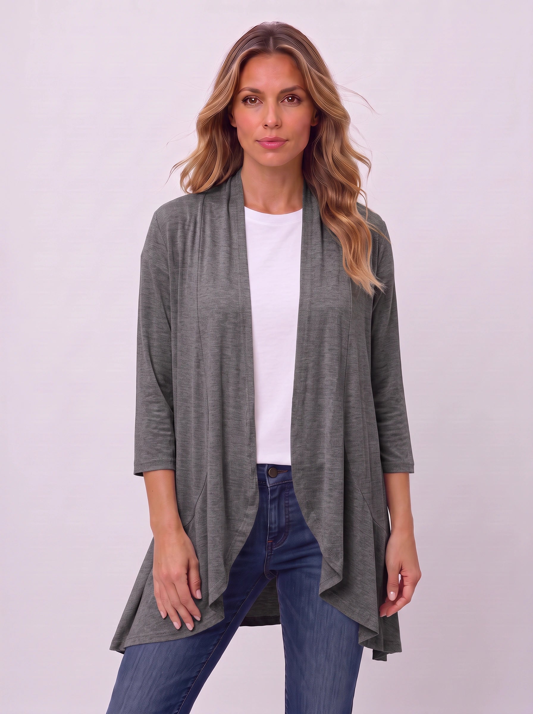 Casketta Open Drape Longline Vest – Women Sleeveless Casual Layering Shawl Waterfall Cardigan