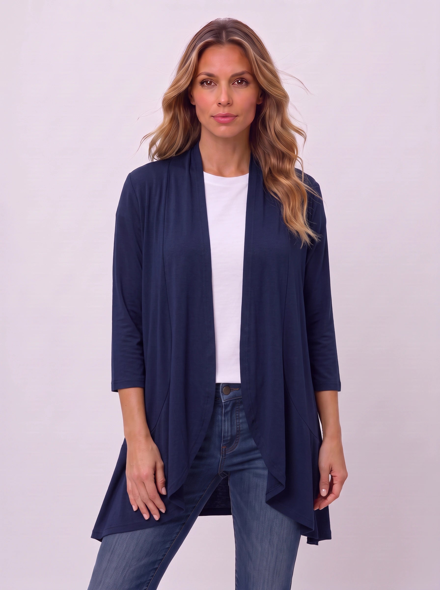 Casketta Open Drape Longline Vest – Women Sleeveless Casual Layering Shawl Waterfall Cardigan