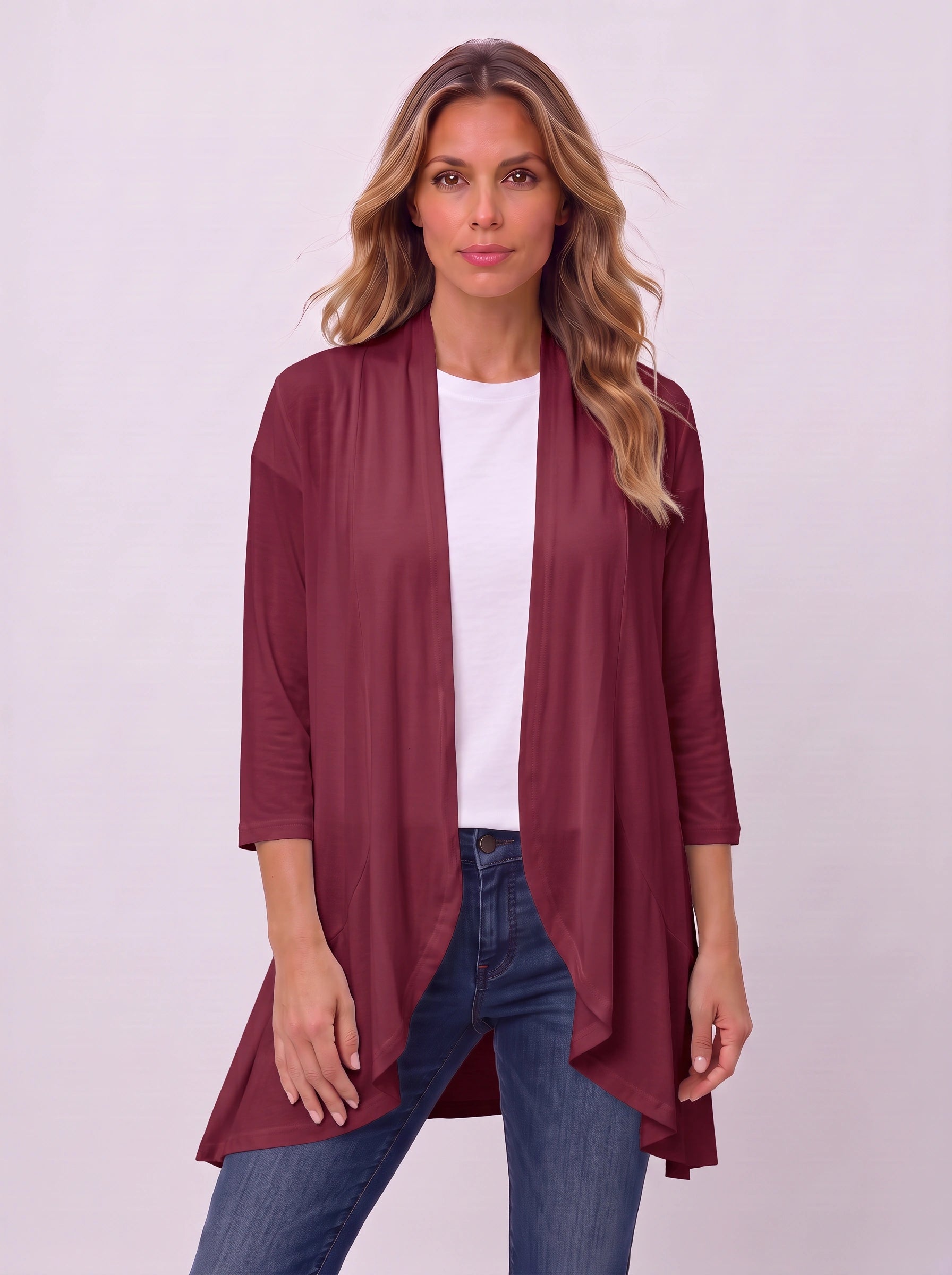 Casketta Open Drape Longline Vest – Women Sleeveless Casual Layering Shawl Waterfall Cardigan