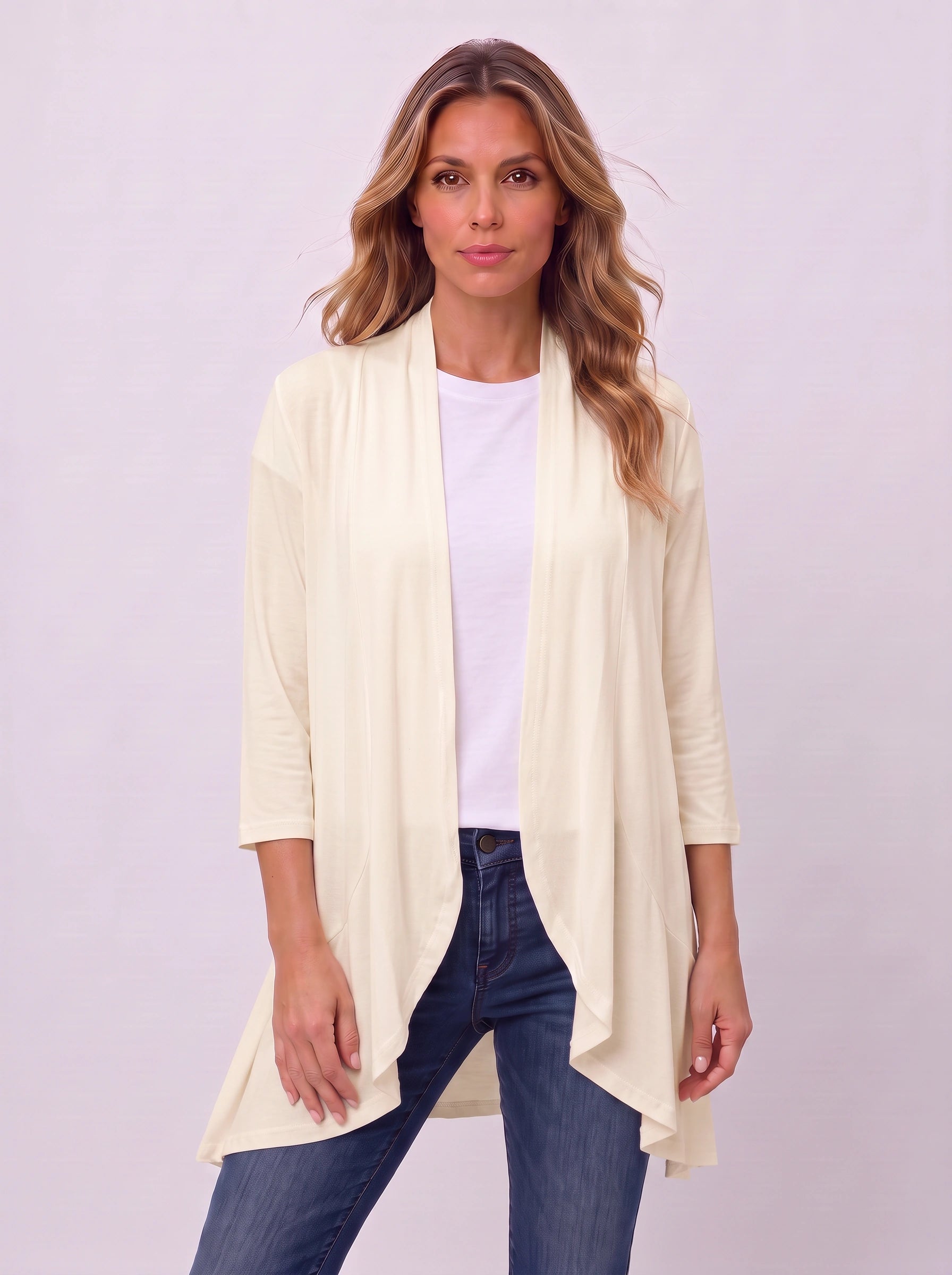 Casketta Open Drape Longline Vest – Women Sleeveless Casual Layering Shawl Waterfall Cardigan
