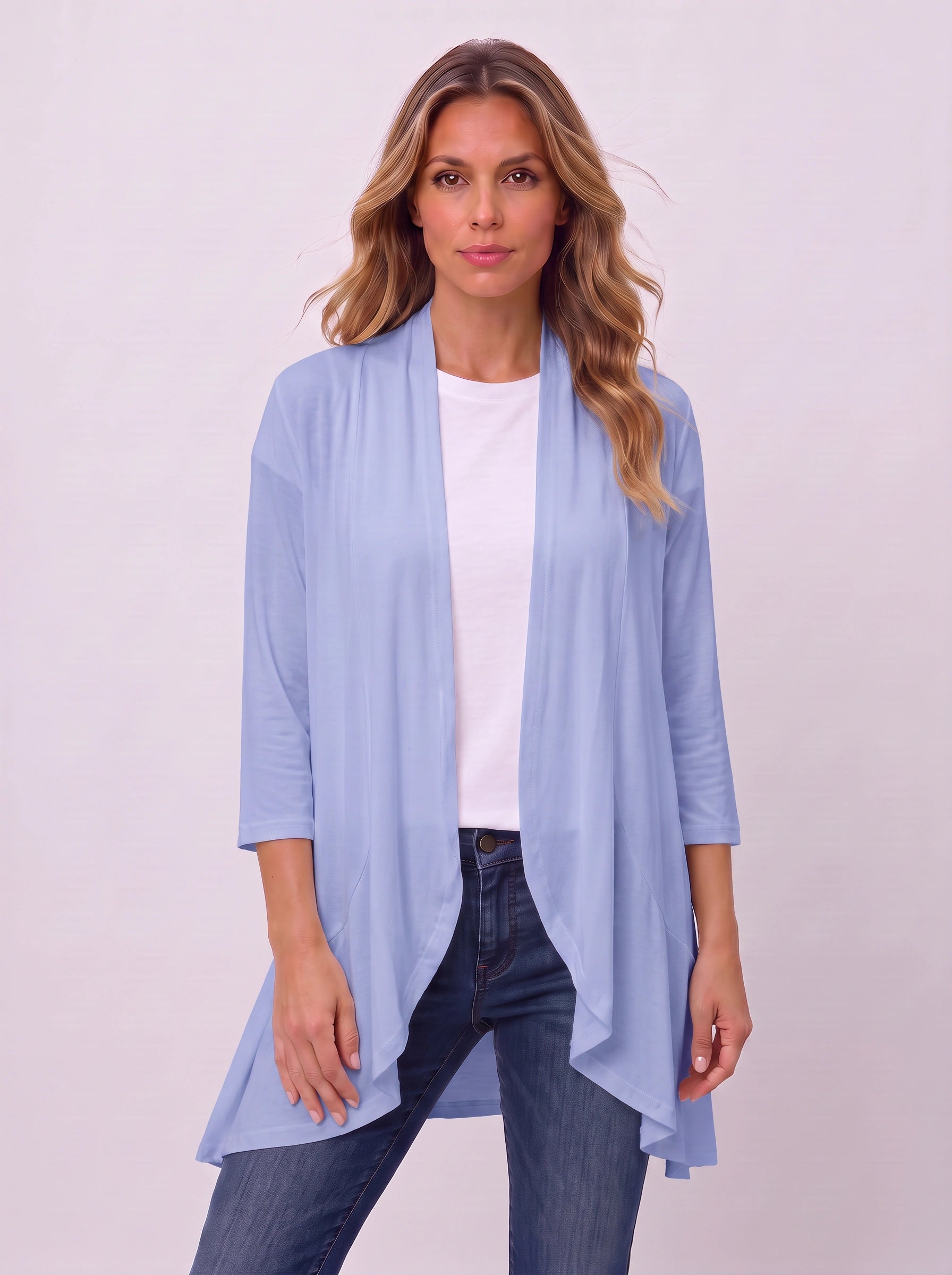 Casketta Open Drape Longline Vest – Women Sleeveless Casual Layering Shawl Waterfall Cardigan