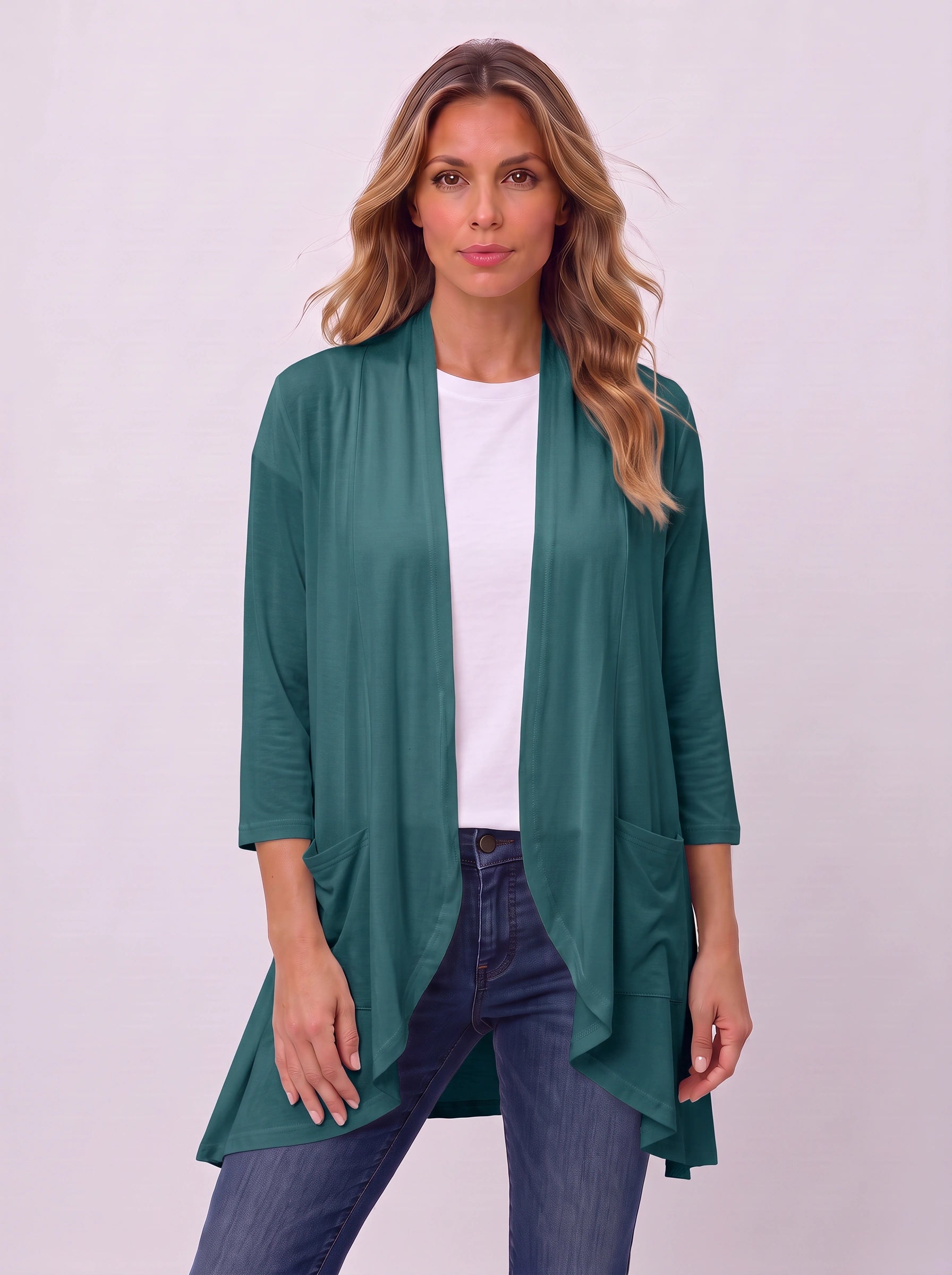 Casketta Open Drape Longline Vest – Women Sleeveless Casual Layering Shawl Waterfall Cardigan