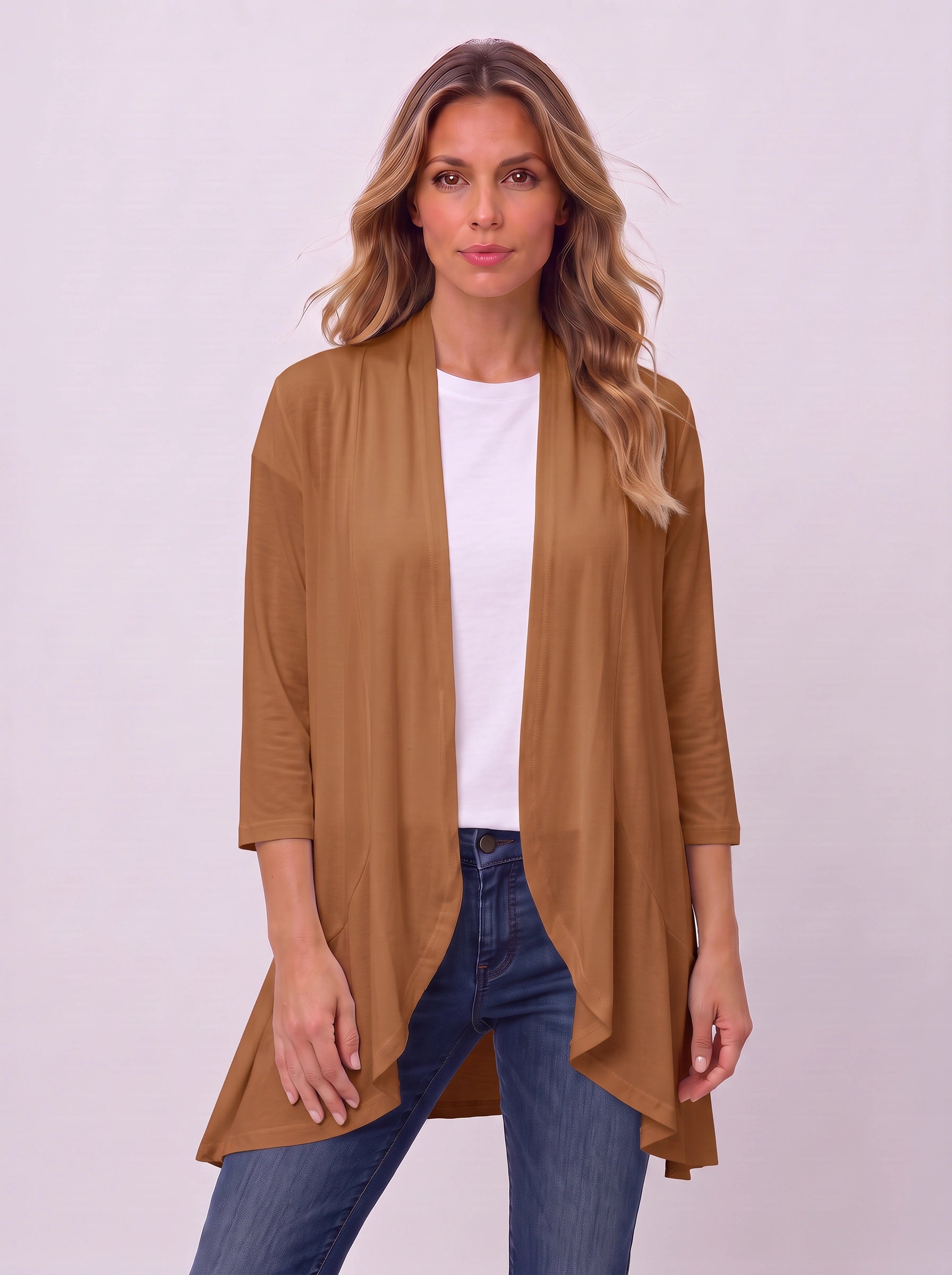 Casketta Open Drape Longline Vest – Women Sleeveless Casual Layering Shawl Waterfall Cardigan