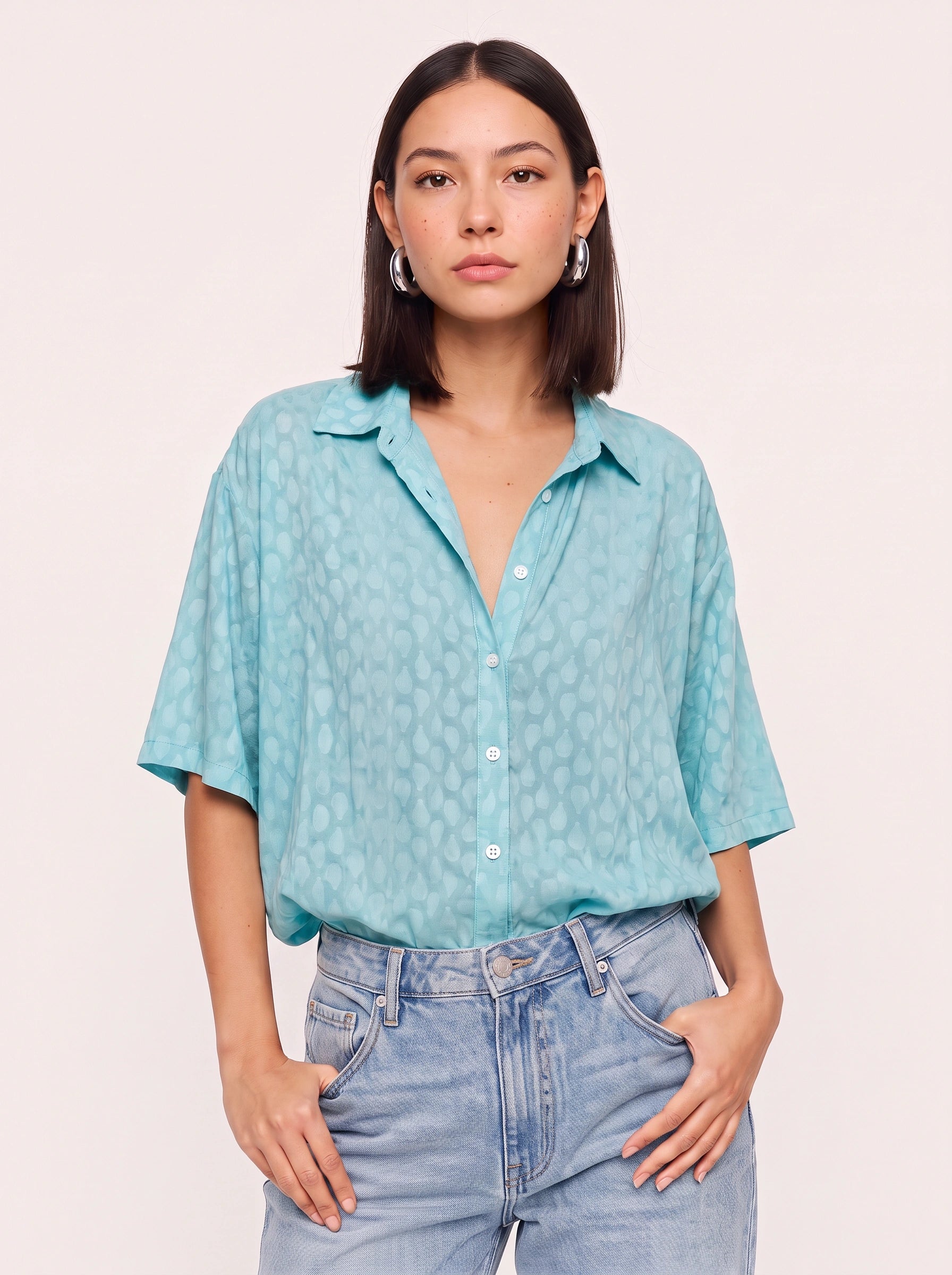 Cielmist Oversized Button-Down Blouse – Women Relaxed Fit Short Sleeve Summer Casual Shirt Top