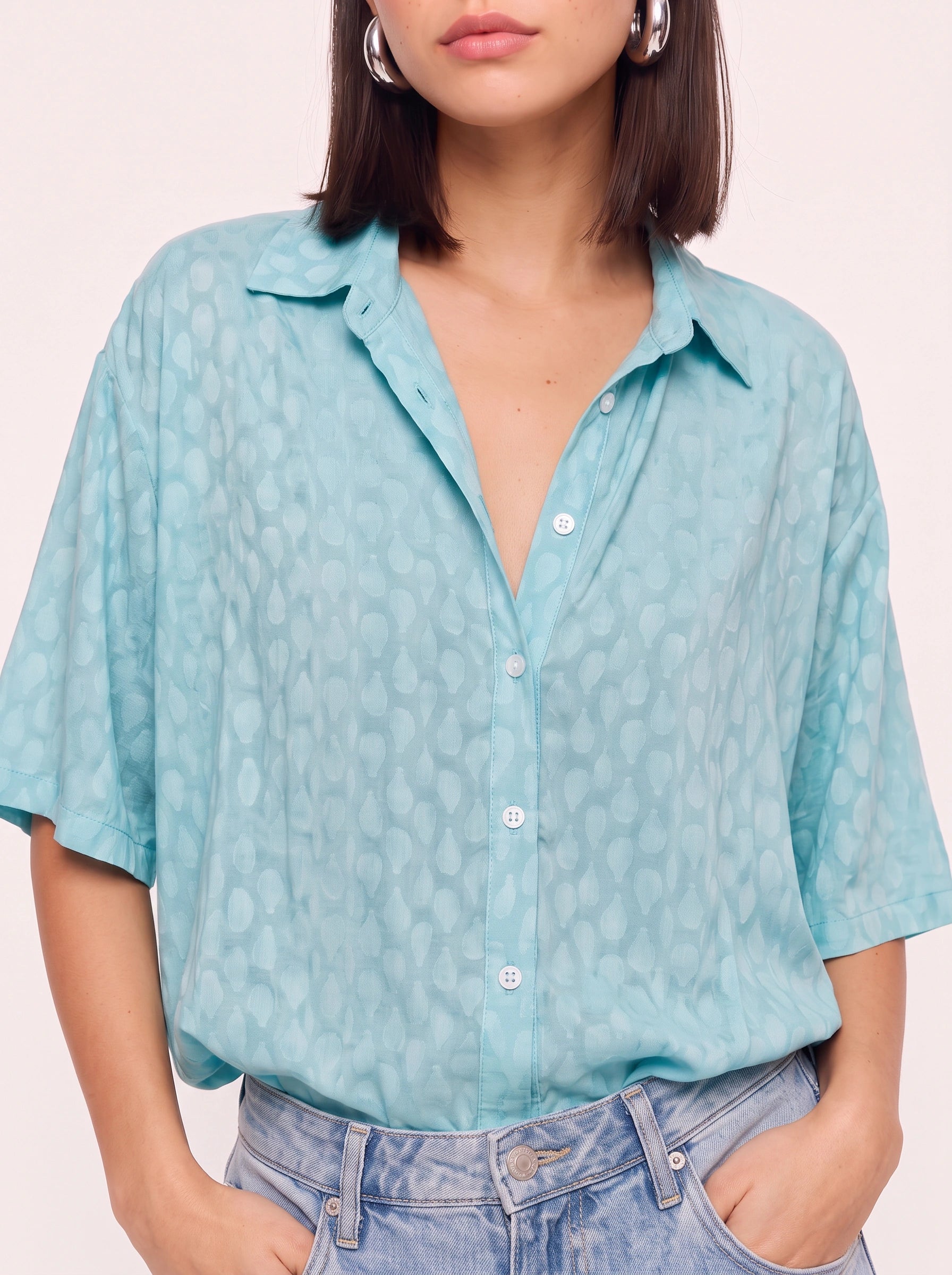 Cielmist Oversized Button-Down Blouse – Women Relaxed Fit Short Sleeve Summer Casual Shirt Top