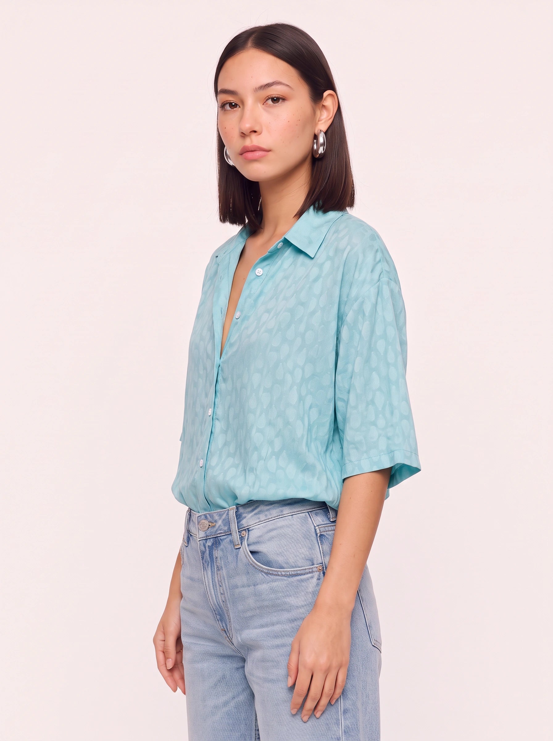 Cielmist Oversized Button-Down Blouse – Women Relaxed Fit Short Sleeve Summer Casual Shirt Top
