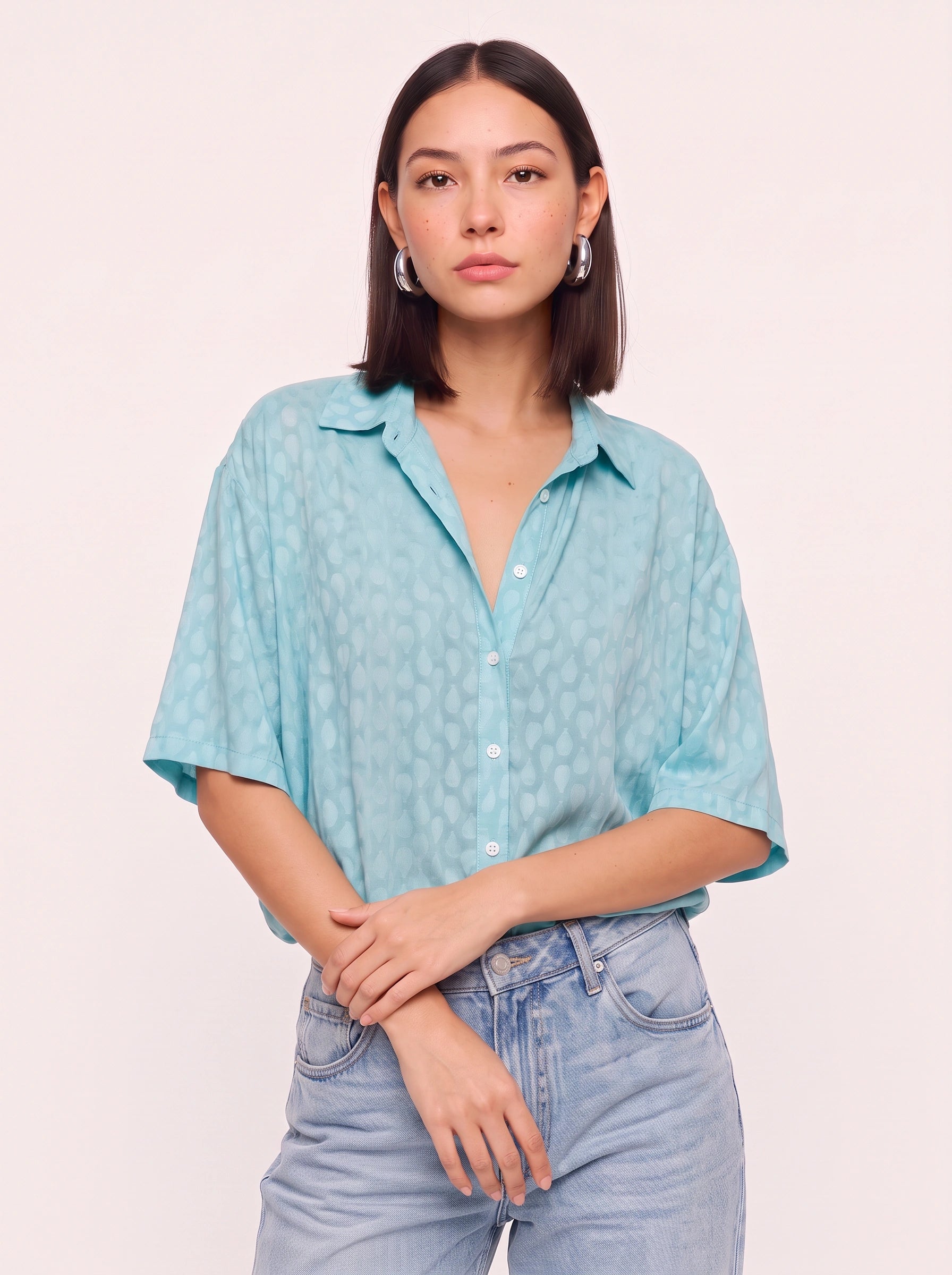 Cielmist Oversized Button-Down Blouse – Women Relaxed Fit Short Sleeve Summer Casual Shirt Top