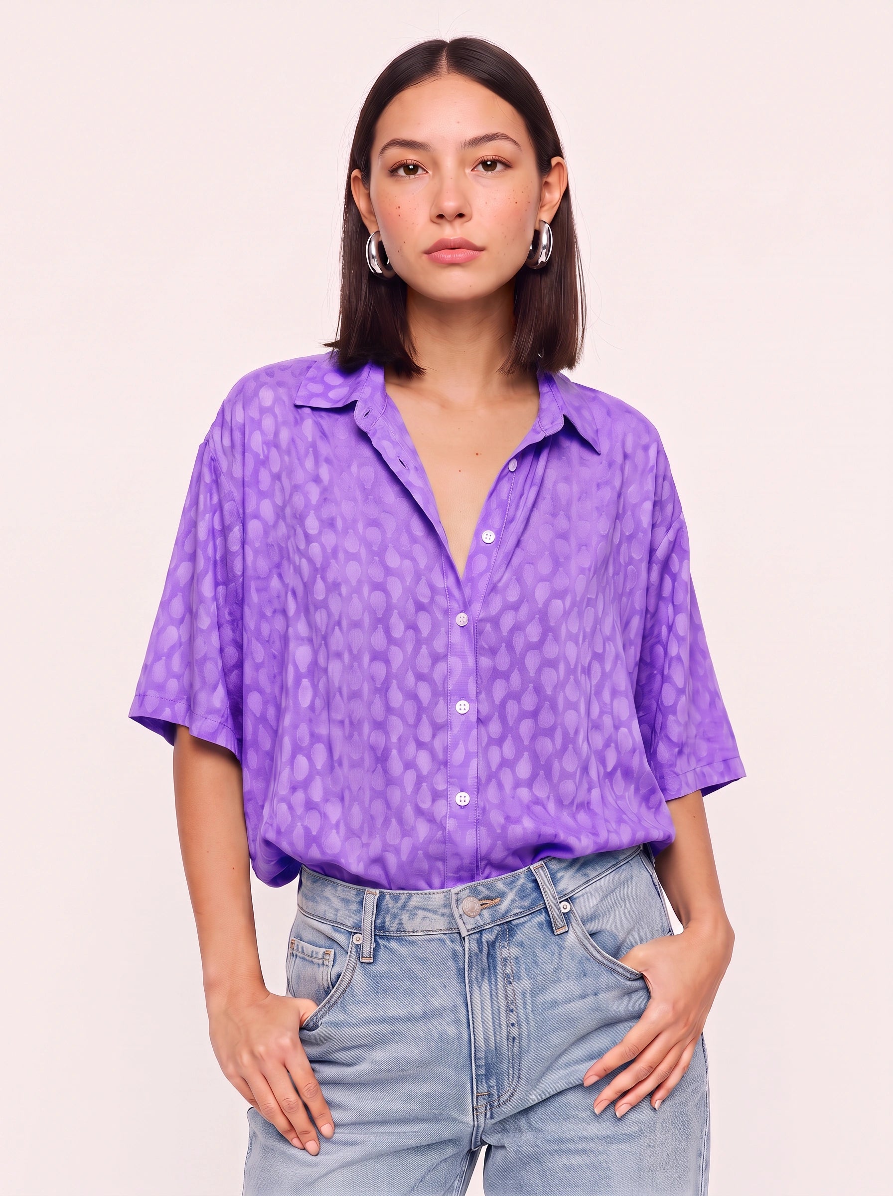 Cielmist Oversized Button-Down Blouse – Women Relaxed Fit Short Sleeve Summer Casual Shirt Top