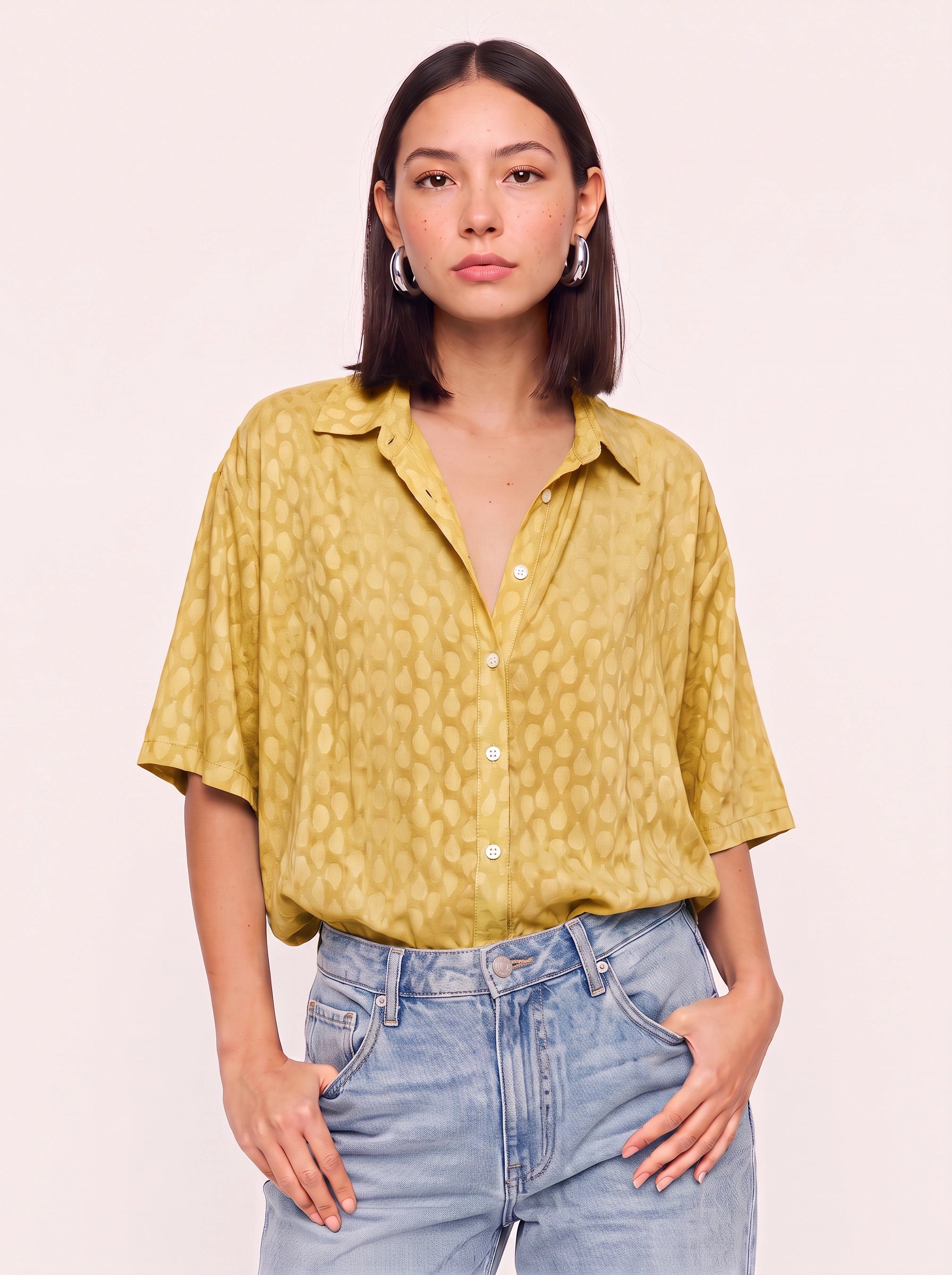 Cielmist Oversized Button-Down Blouse – Women Relaxed Fit Short Sleeve Summer Casual Shirt Top