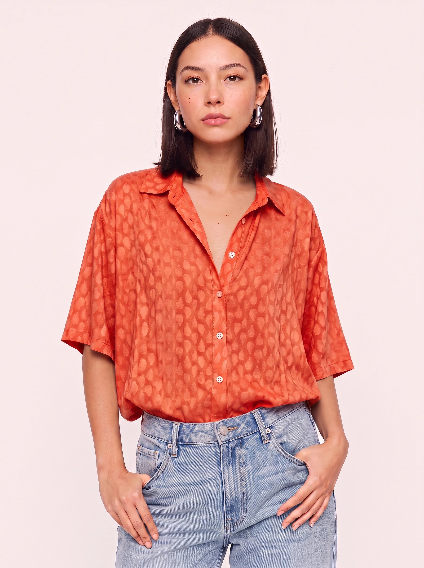 Cielmist Oversized Button-Down Blouse – Women Relaxed Fit Short Sleeve Summer Casual Shirt Top