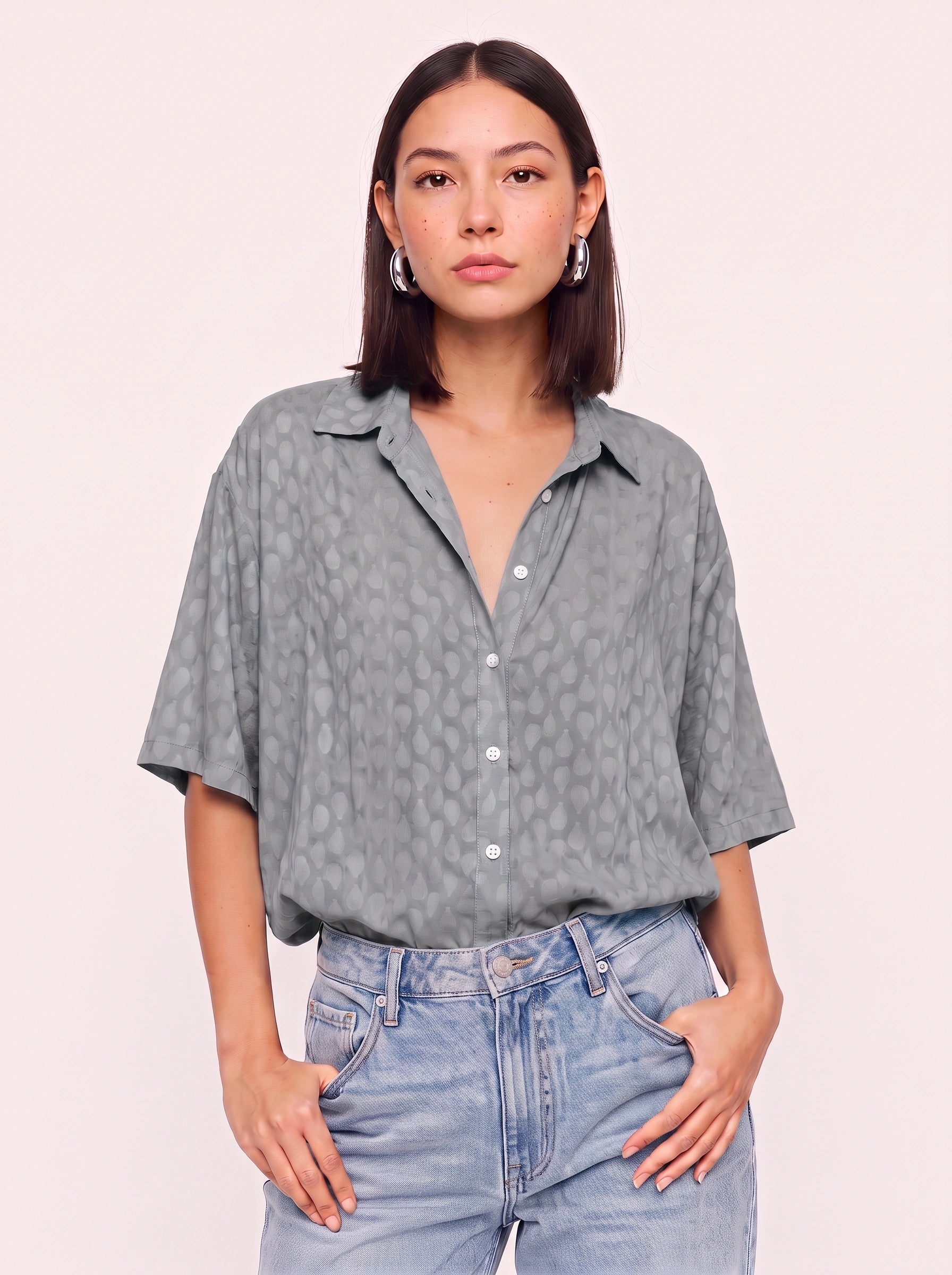 Cielmist Oversized Button-Down Blouse – Women Relaxed Fit Short Sleeve Summer Casual Shirt Top