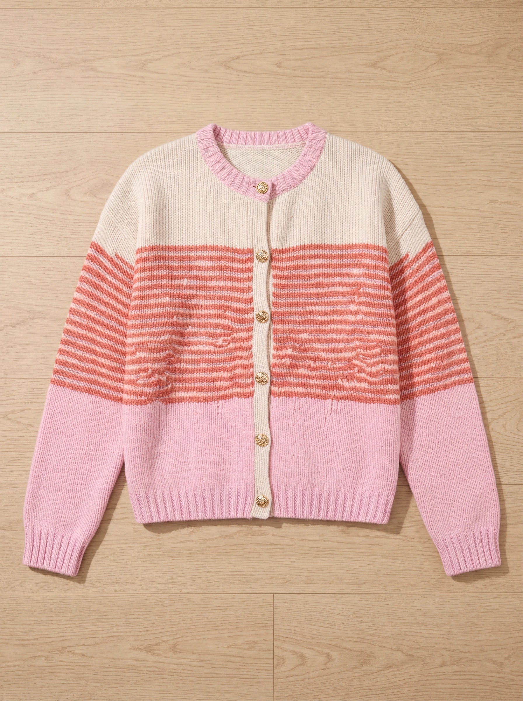Sorlina Striped Colorblock Cardigan – Women Relaxed Button Front Summer Lightweight Knit Cardigan