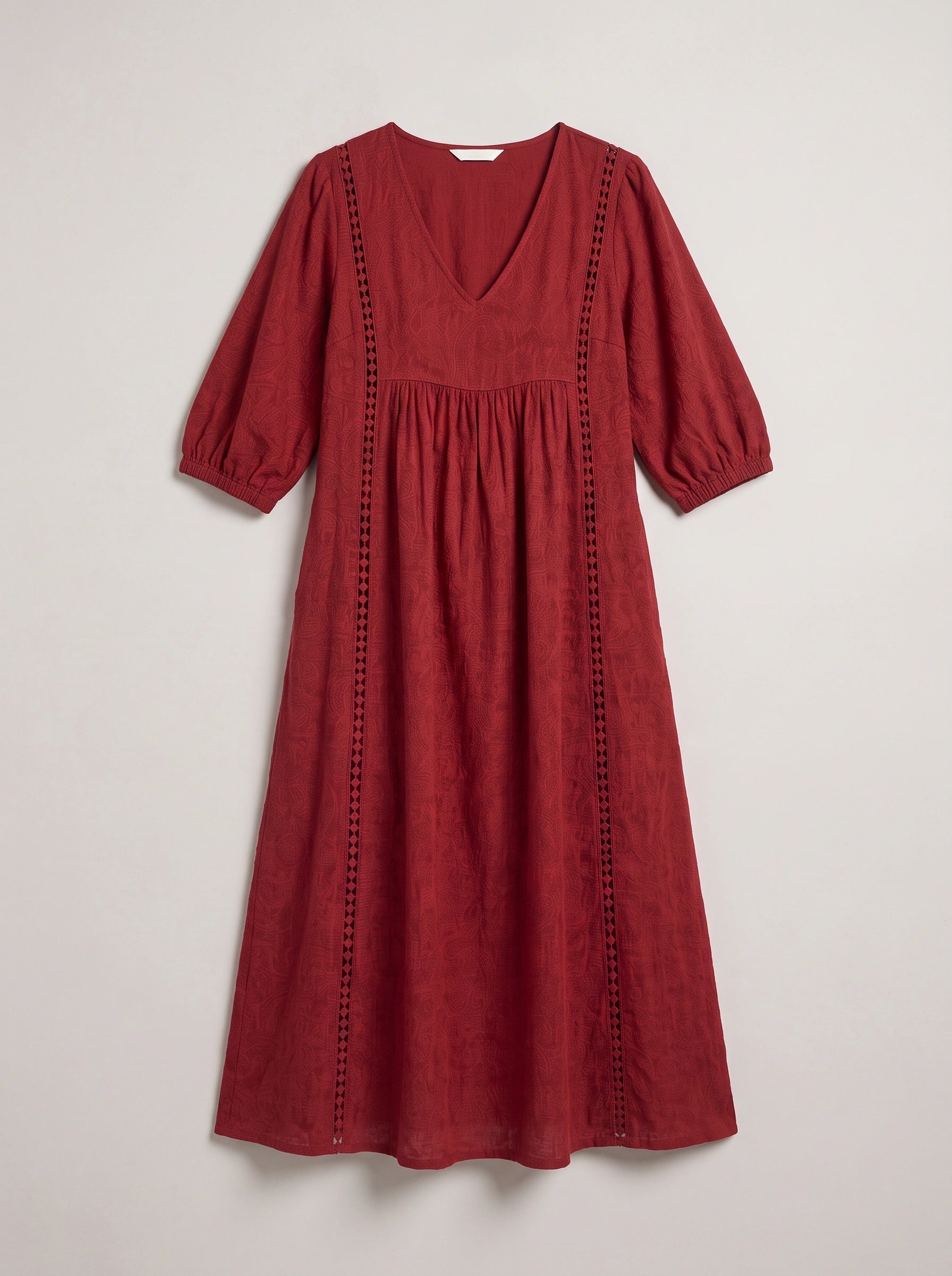 Cassenne Lace Trim Midi Dress – Bohemian Women Boho Sundress Textured Cotton Vacation Beach Casual Midi Dress