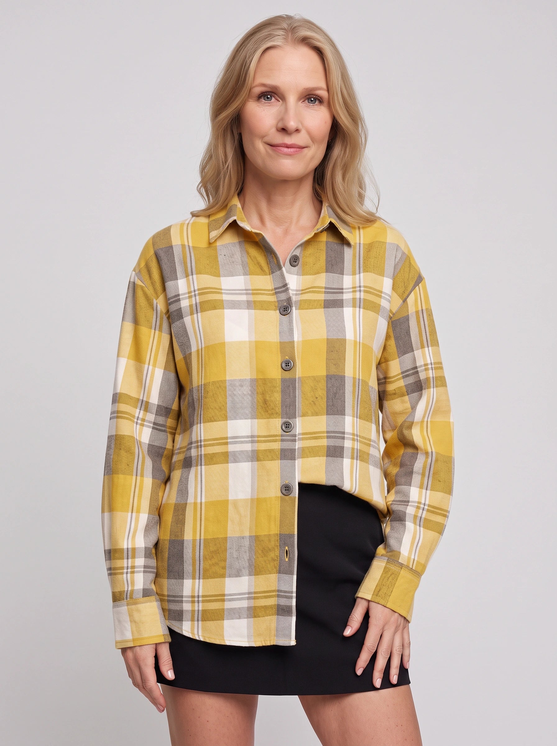 Gridara Oversized Button-Down Shirt – Plaid Blouse Women Long Sleeve Casual Relaxed Fit Collared Shirt