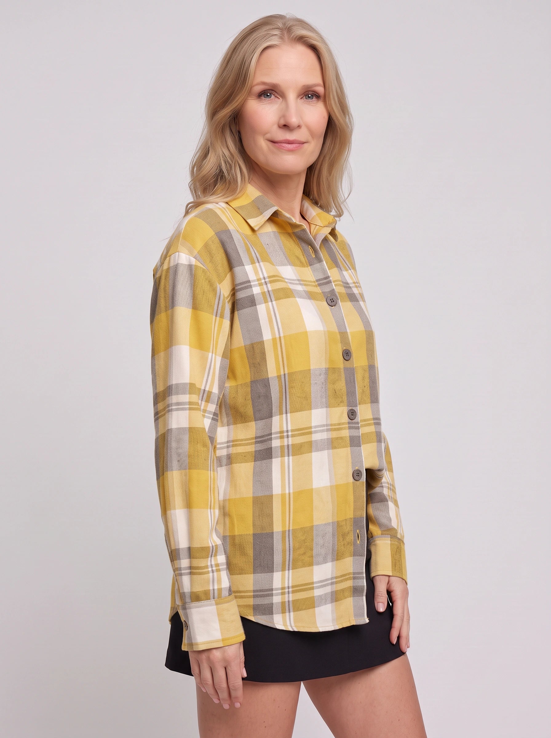 Gridara Oversized Button-Down Shirt – Plaid Blouse Women Long Sleeve Casual Relaxed Fit Collared Shirt