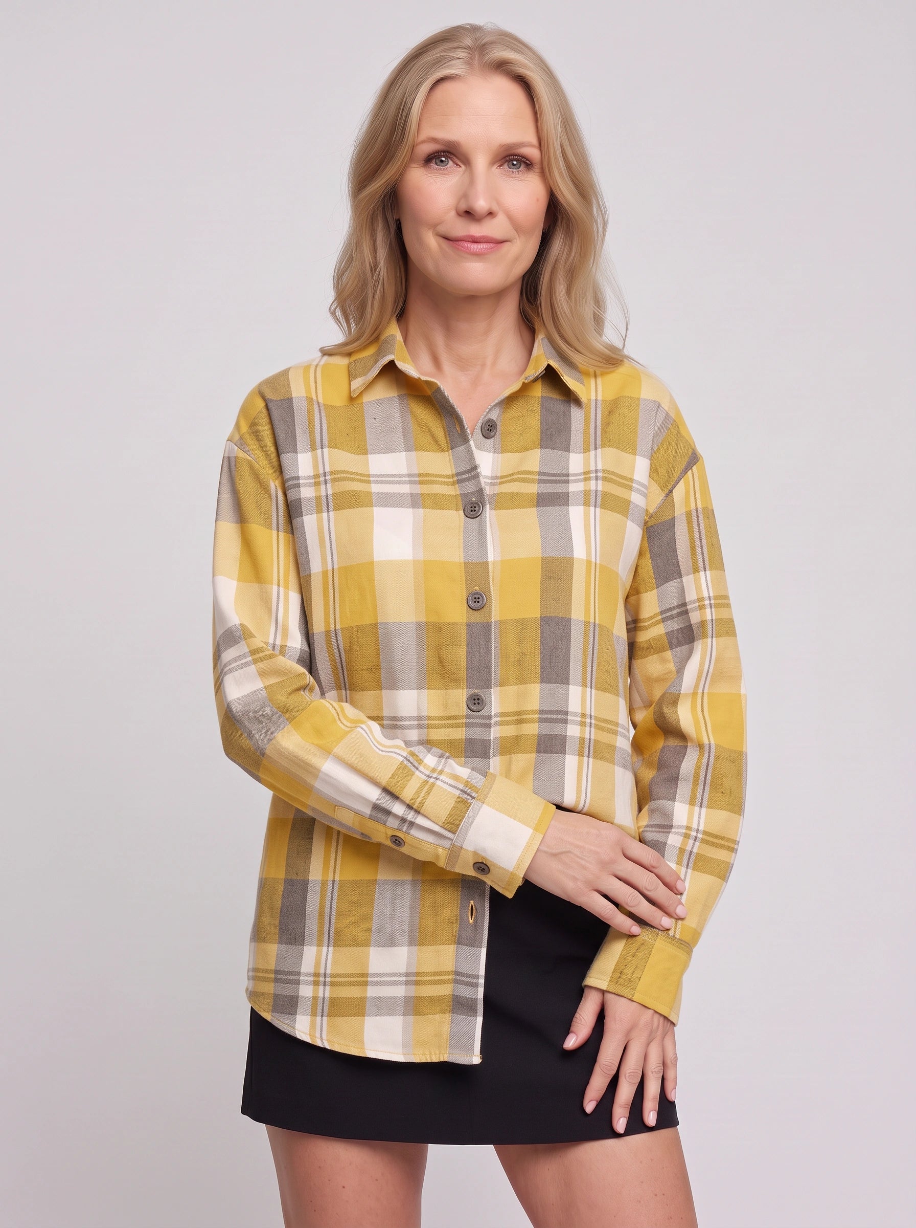 Gridara Oversized Button-Down Shirt – Plaid Blouse Women Long Sleeve Casual Relaxed Fit Collared Shirt