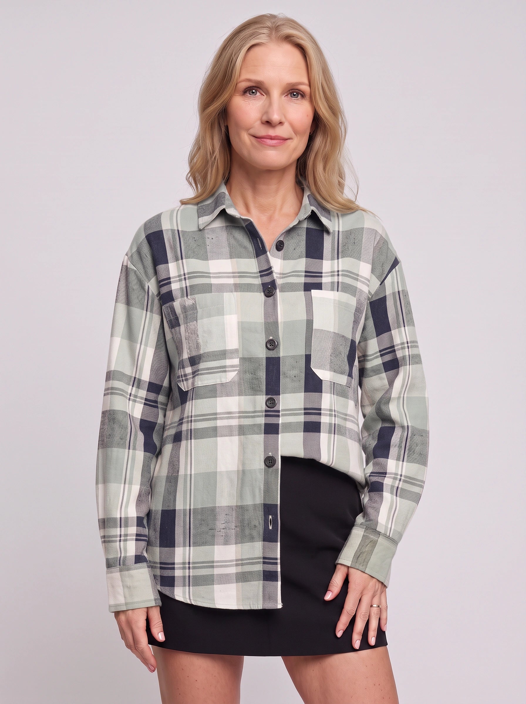 Gridara Oversized Button-Down Shirt – Plaid Blouse Women Long Sleeve Casual Relaxed Fit Collared Shirt