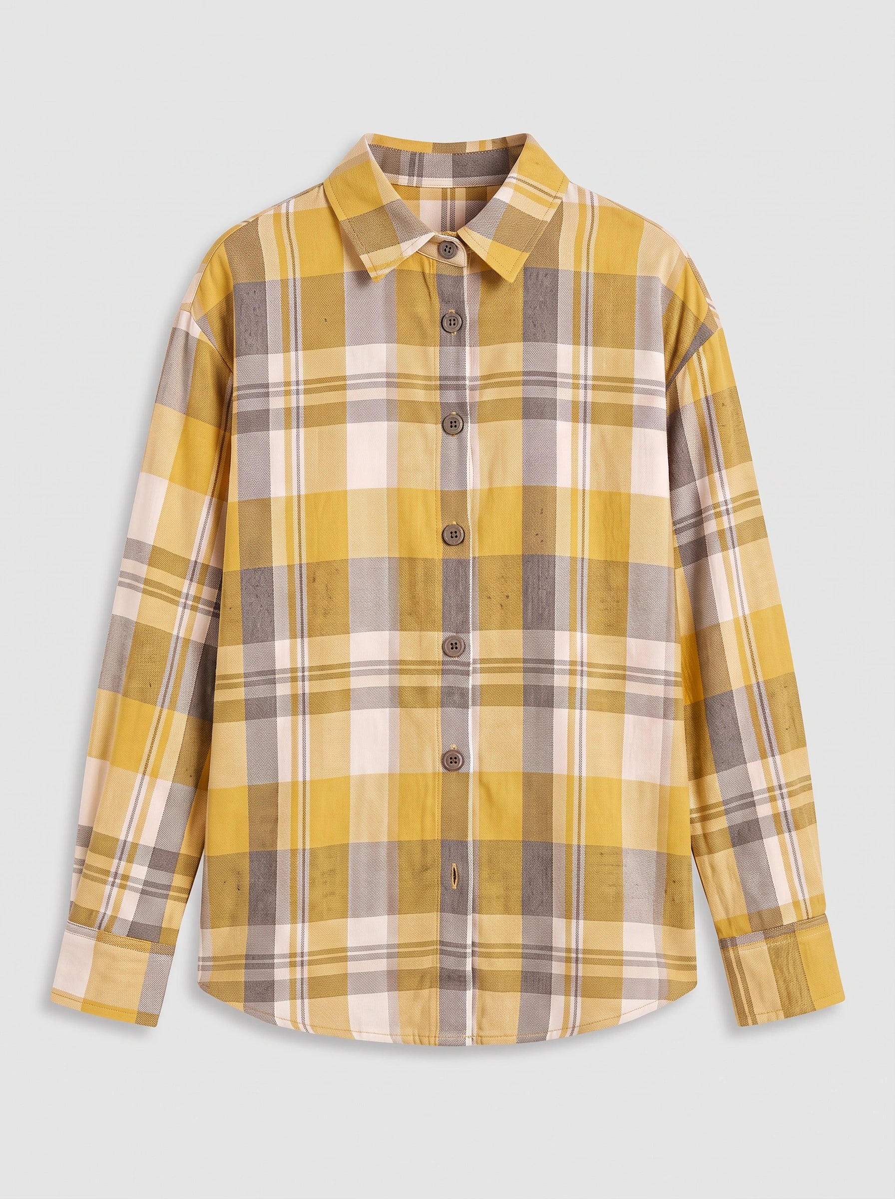 Gridara Oversized Button-Down Shirt – Plaid Blouse Women Long Sleeve Casual Relaxed Fit Collared Shirt